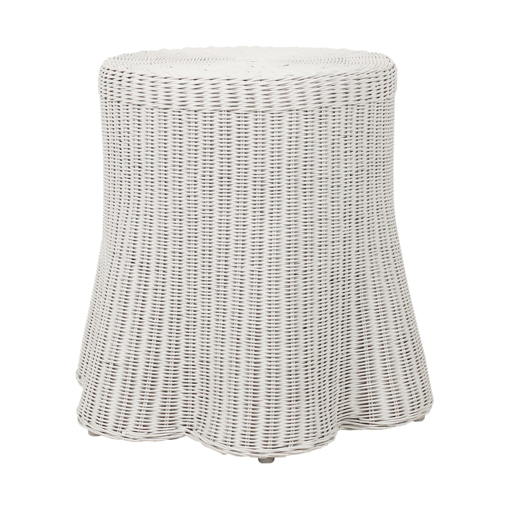Mira Round Rattan Side Table With Scalloped Base