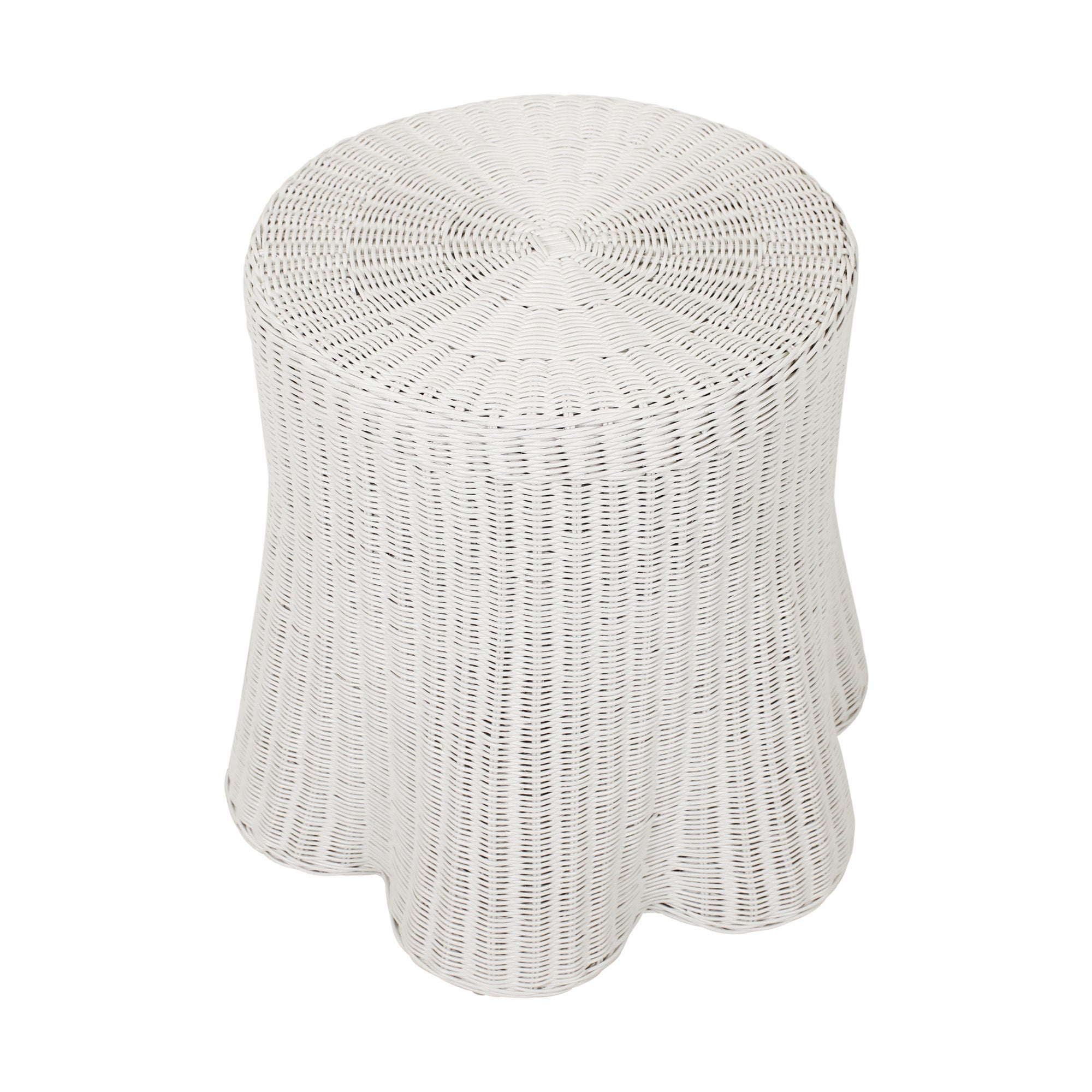 Mira Round Rattan Side Table With Scalloped Base