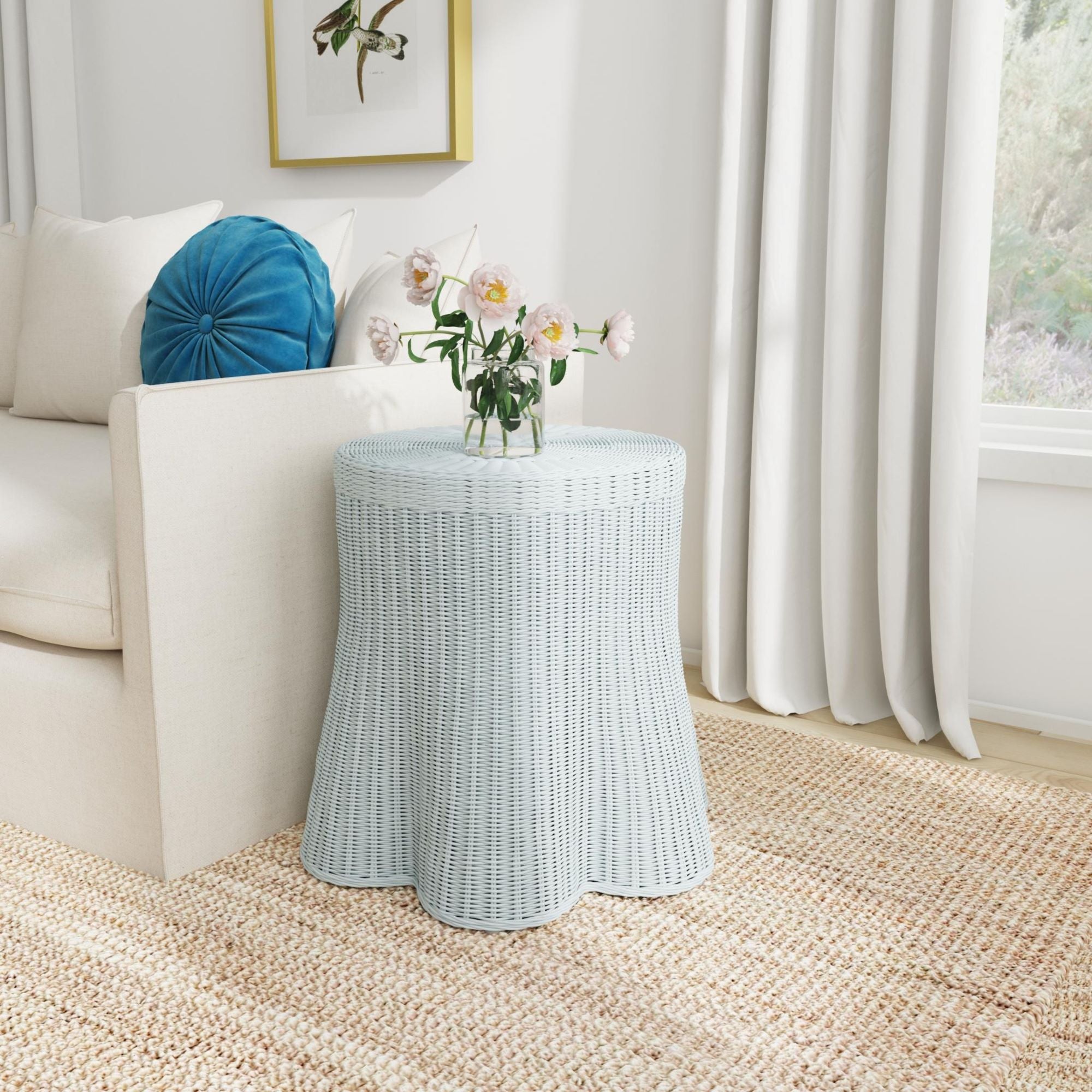 Mira Round Rattan Side Table With Scalloped Base
