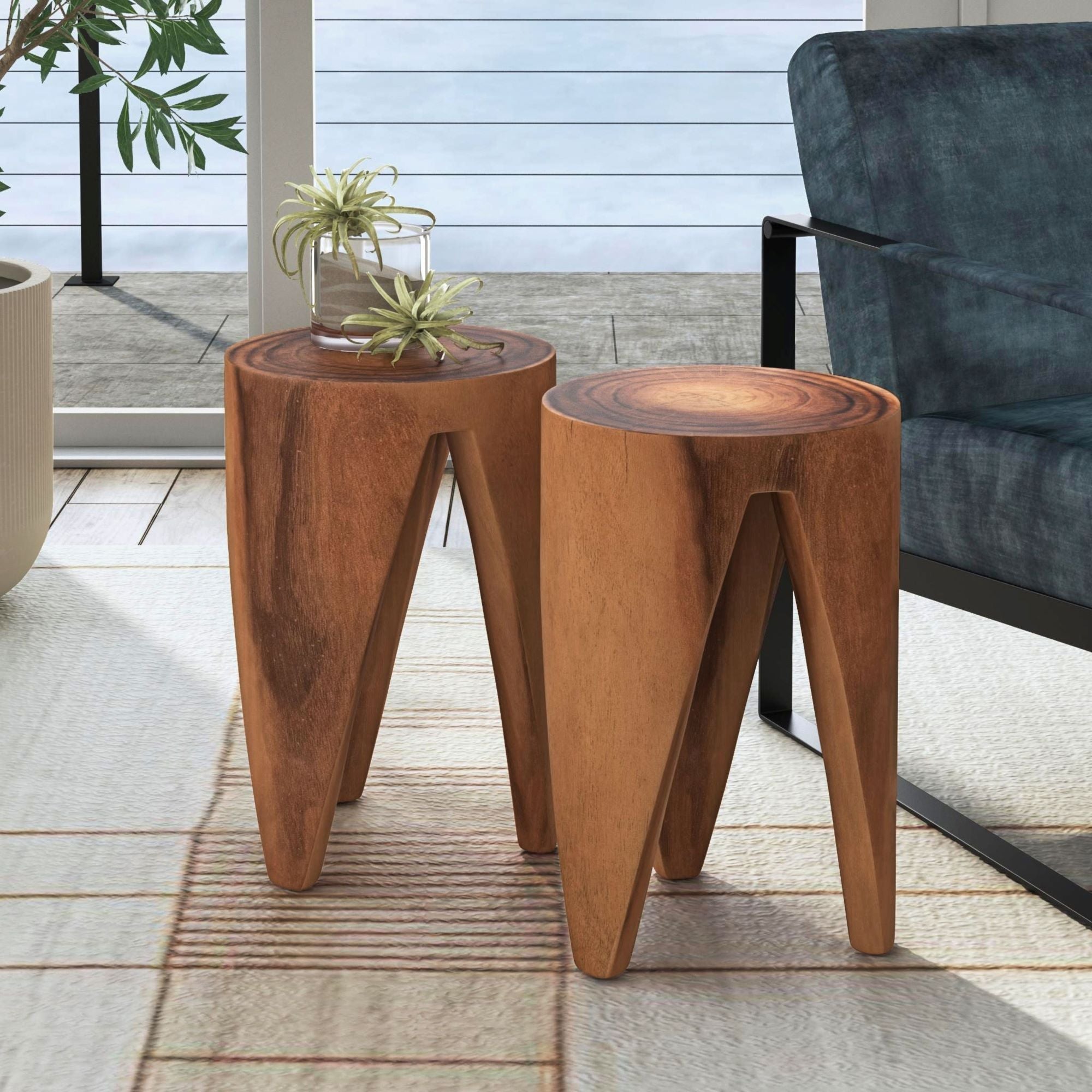 Maze Solid Wood Side Tables, Set of 2
