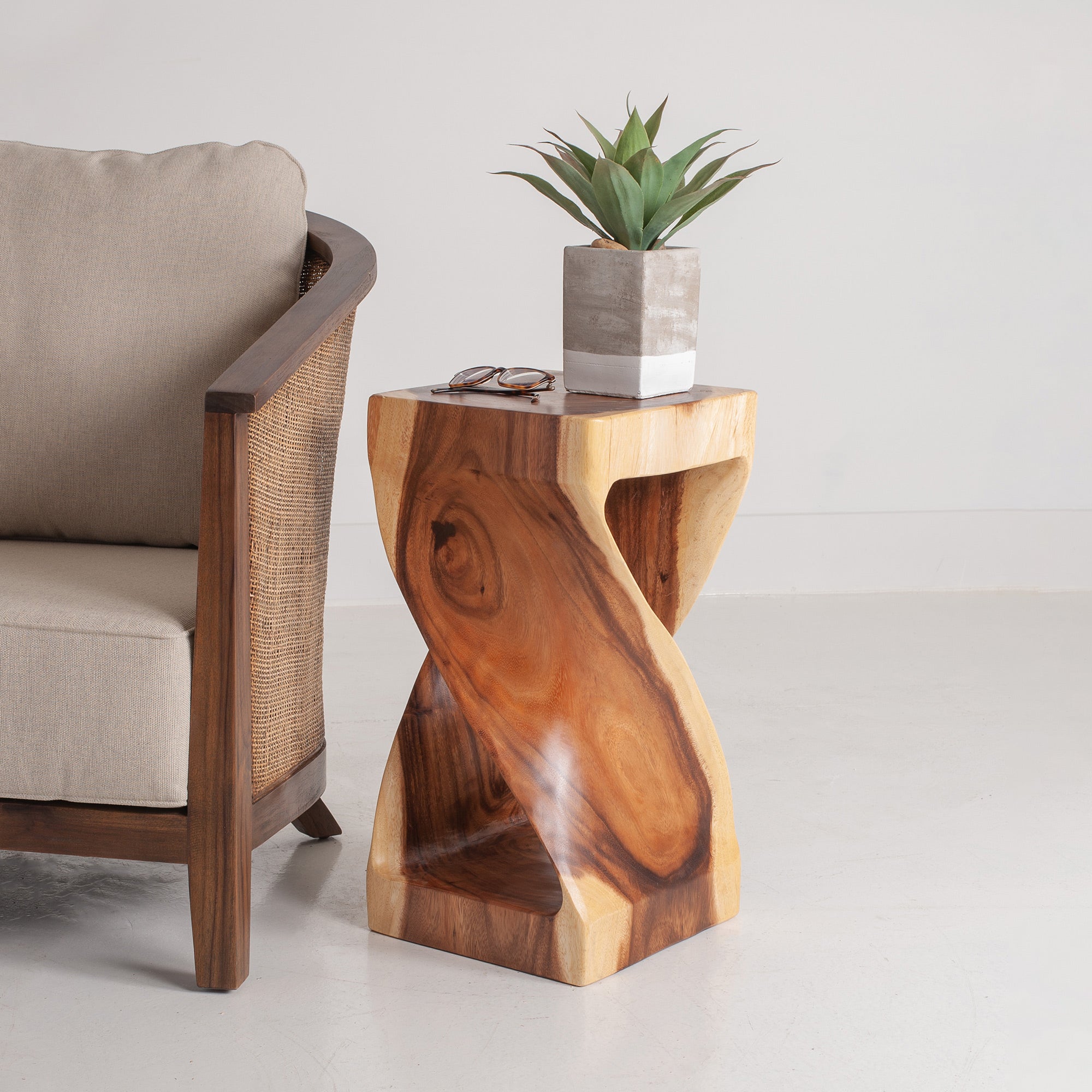 Twist Solid Wood Rustic Side Table
