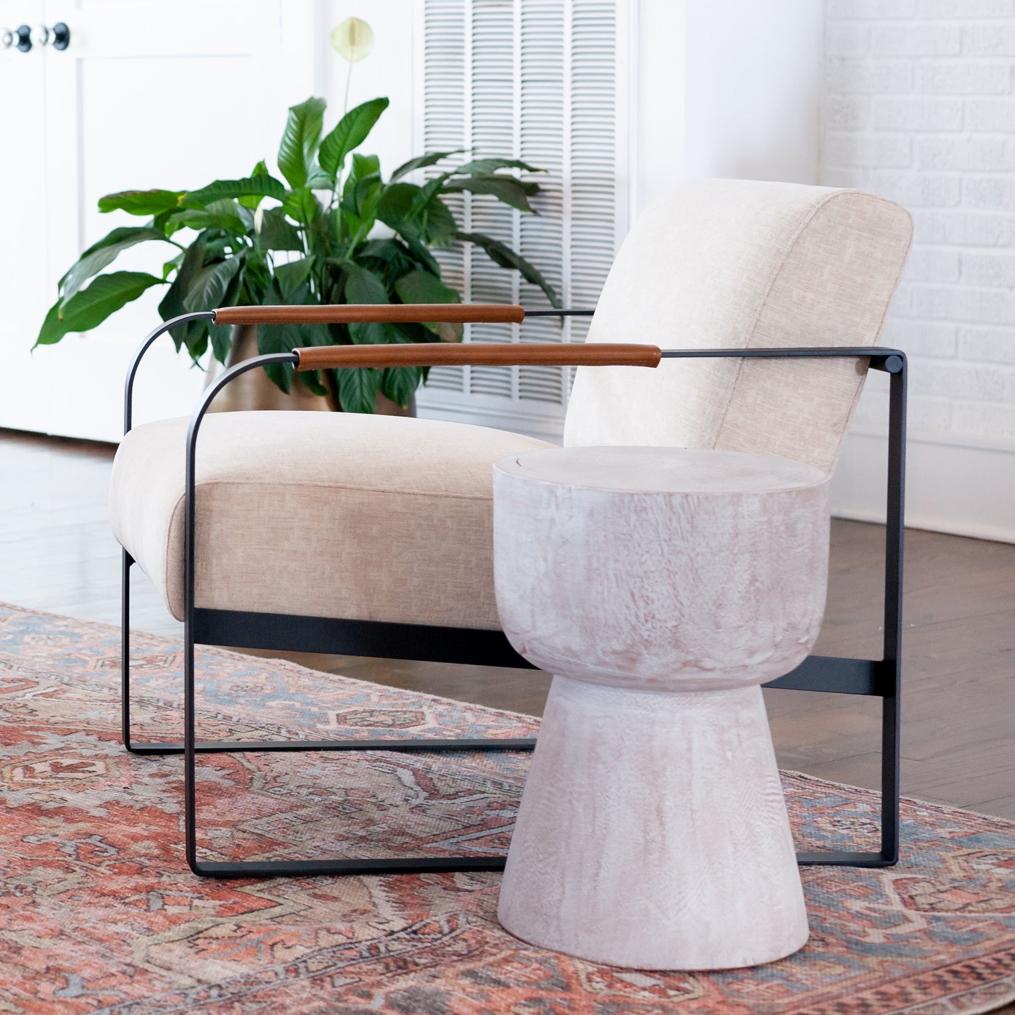 Elliana Round Solid Teak Wood Drum Accent Table