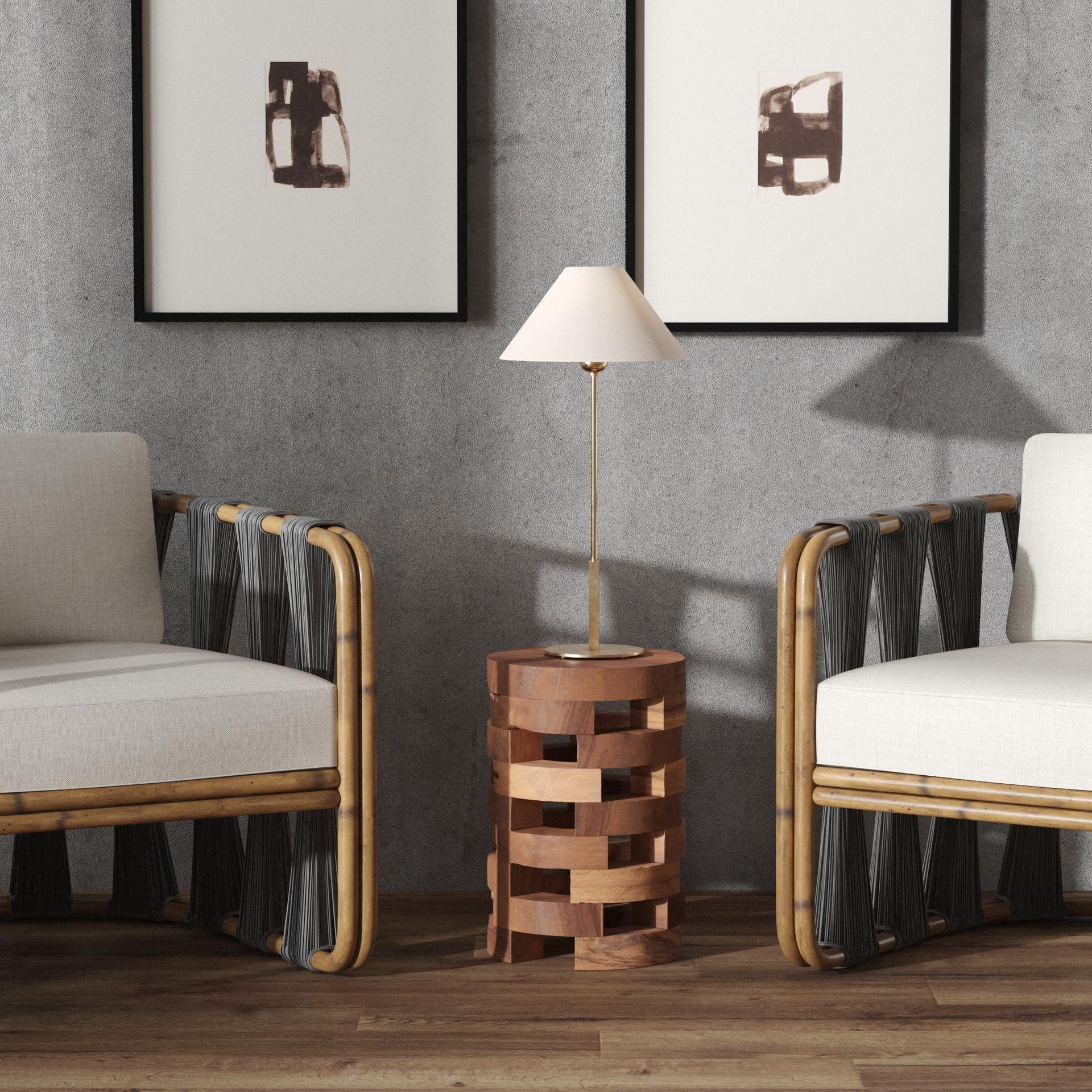 Solid Wood Open Slat Drum Side Table