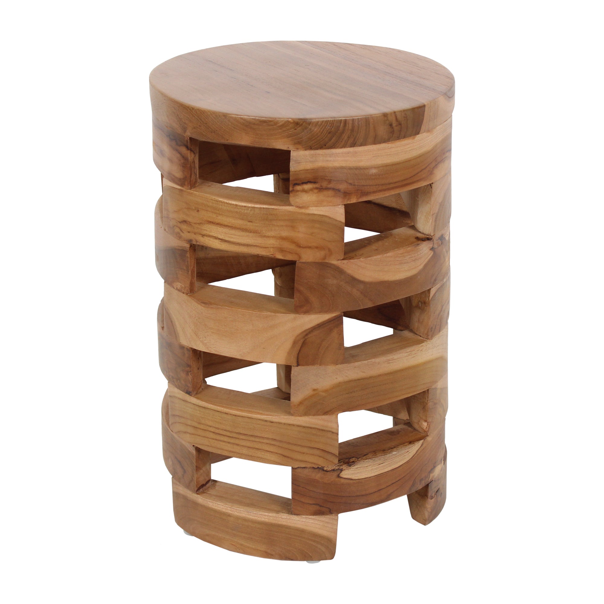 Solid Wood Open Slat Drum Side Table