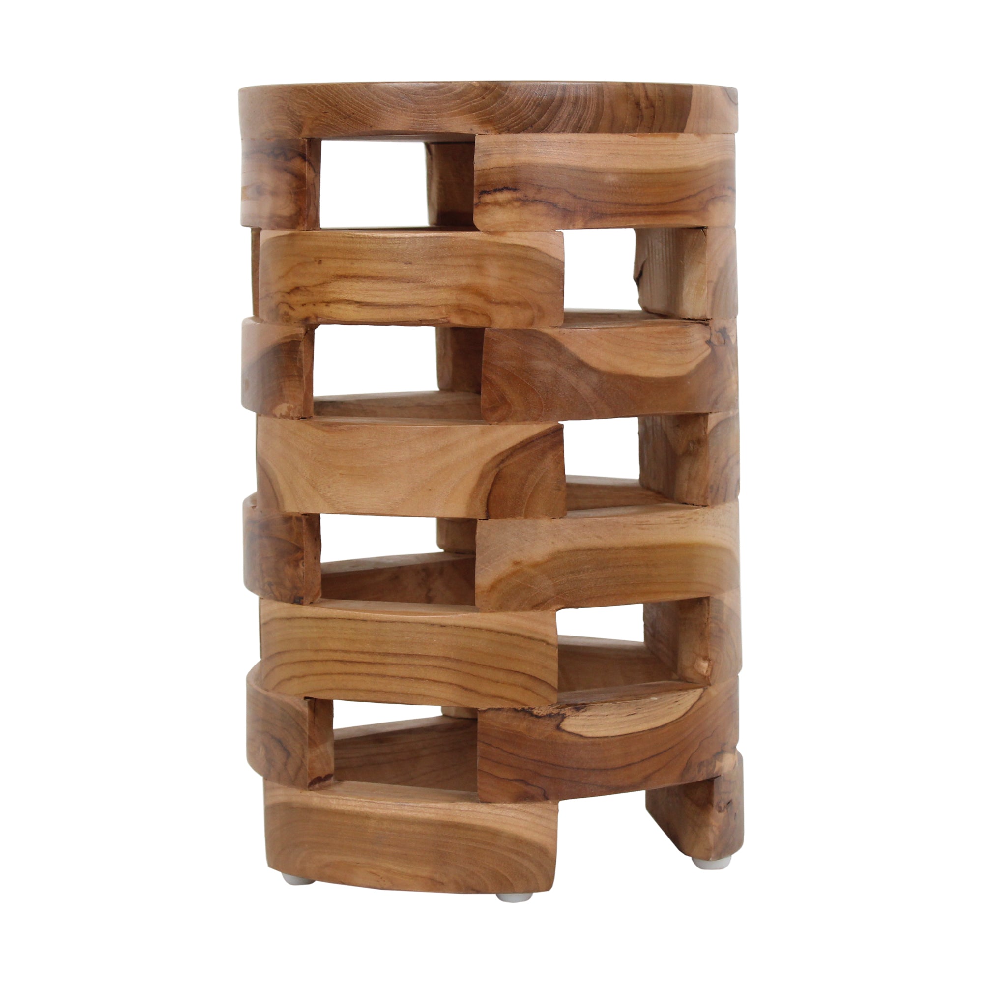Solid Wood Open Slat Drum Side Table