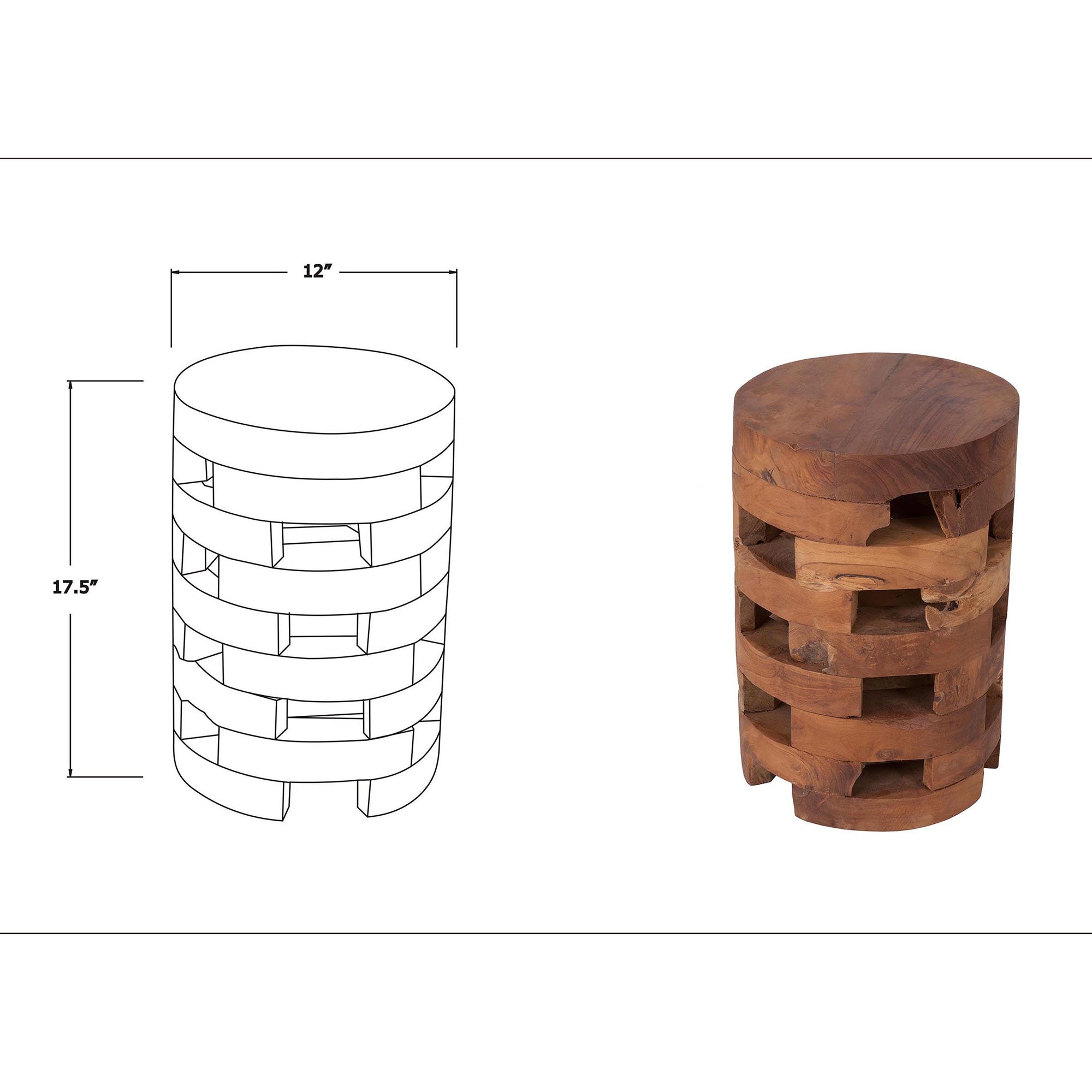 Solid Wood Open Slat Drum Side Table