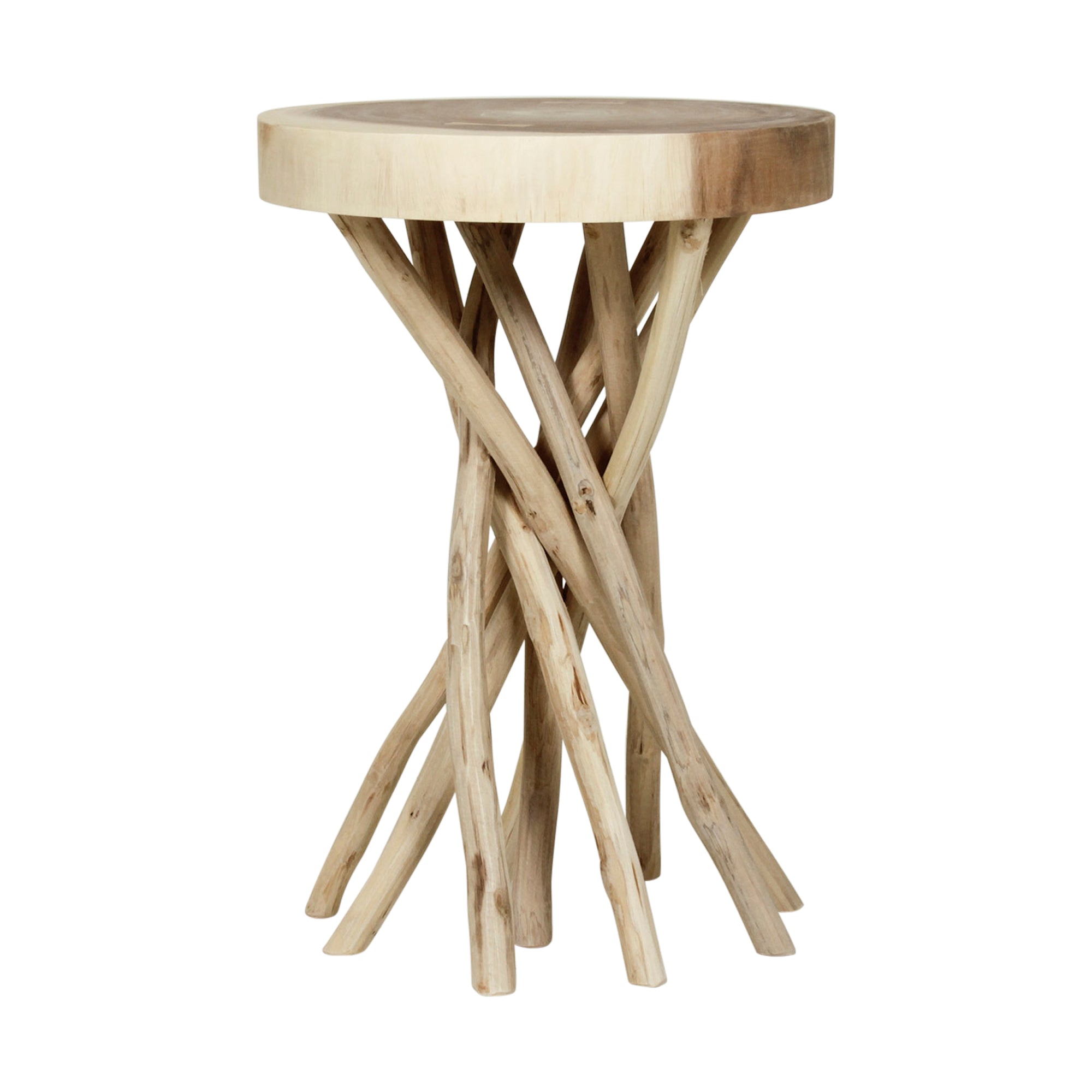 Baysol Round Solid Wood Side Table With Natural Stick Base