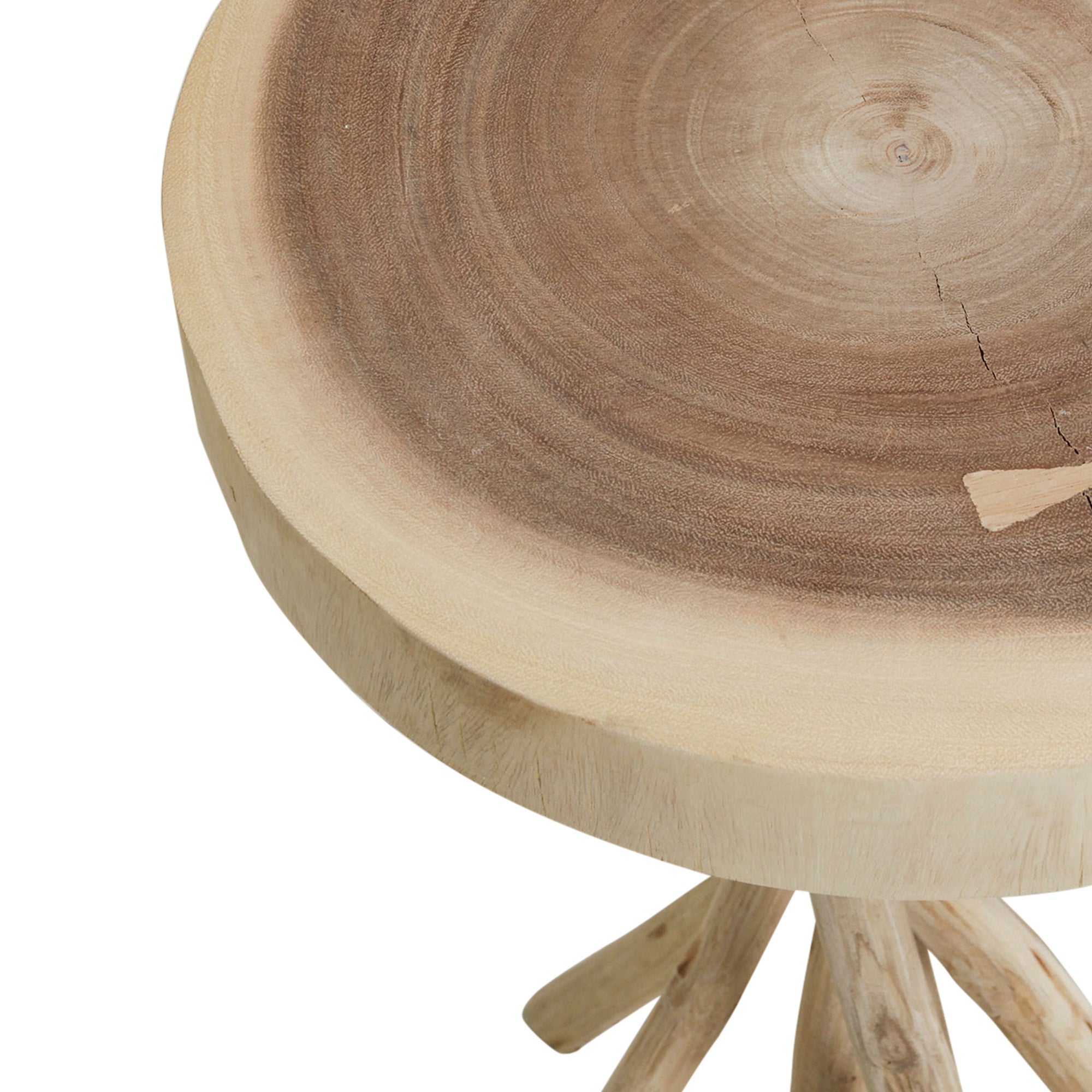 Baysol Round Solid Wood Side Table With Natural Stick Base