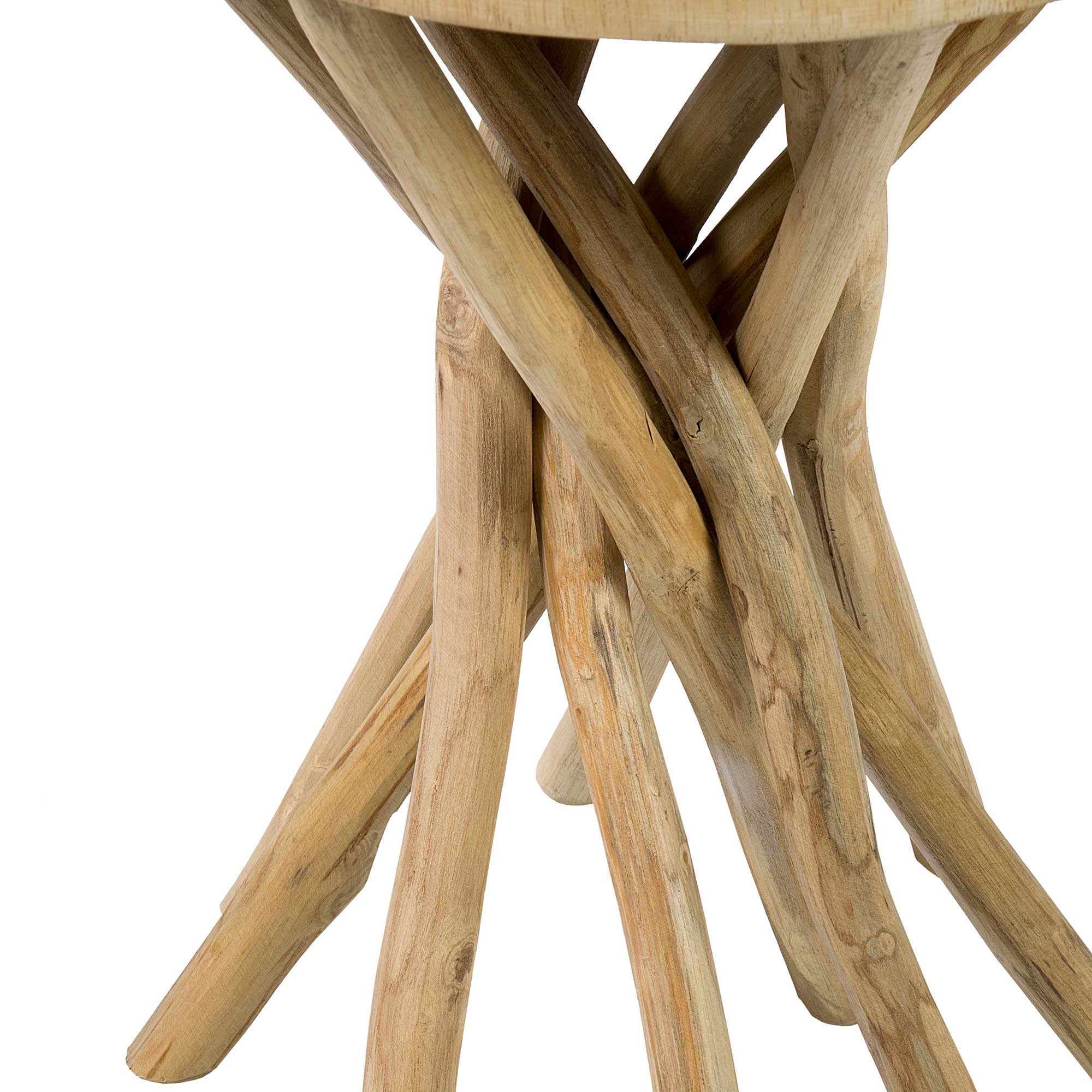 Baysol Round Solid Wood Side Table With Natural Stick Base