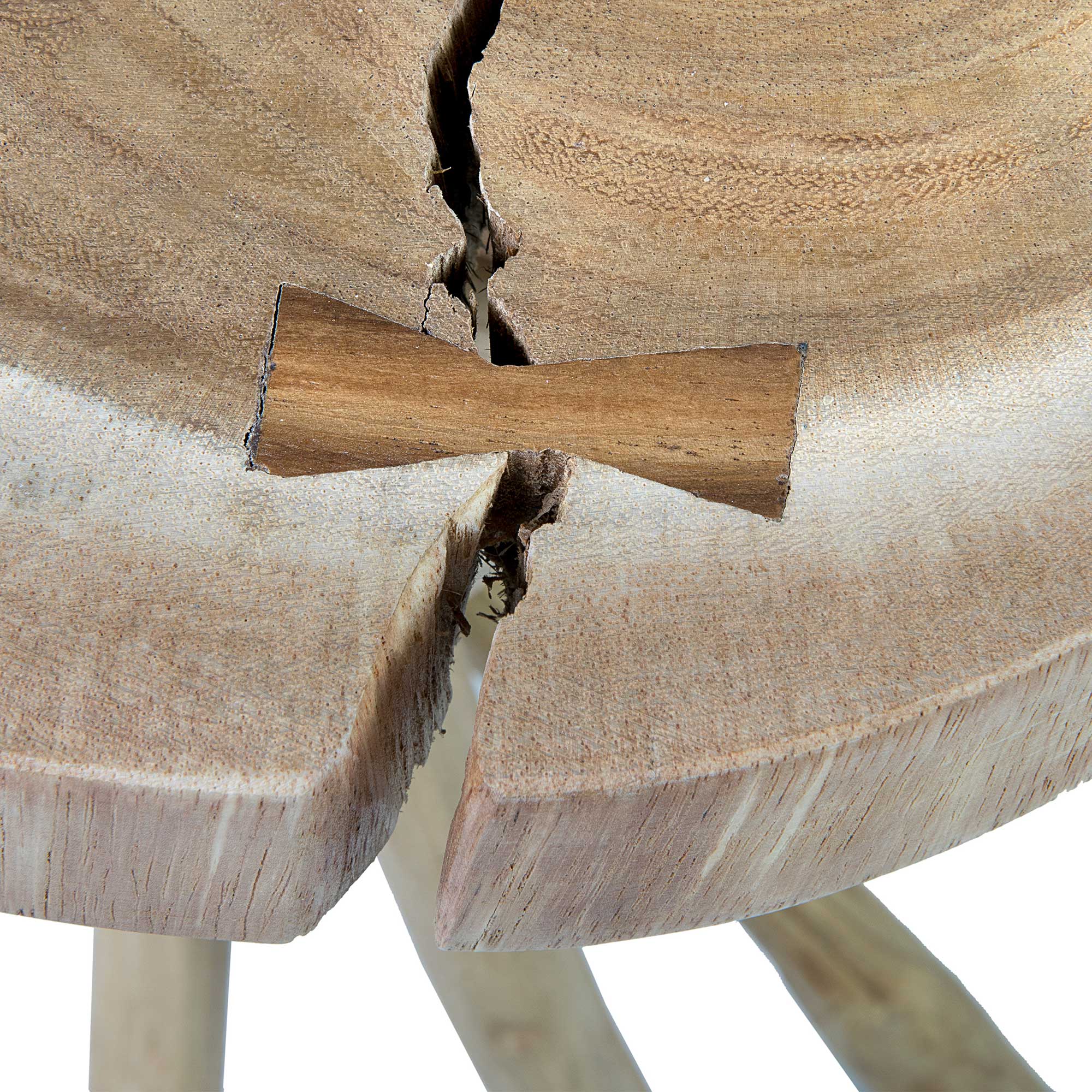 Baysol Round Solid Wood Side Table With Natural Stick Base