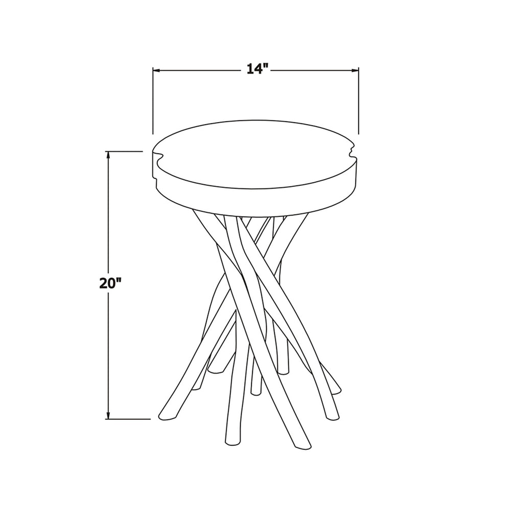 Baysol Round Solid Wood Side Table With Natural Stick Base