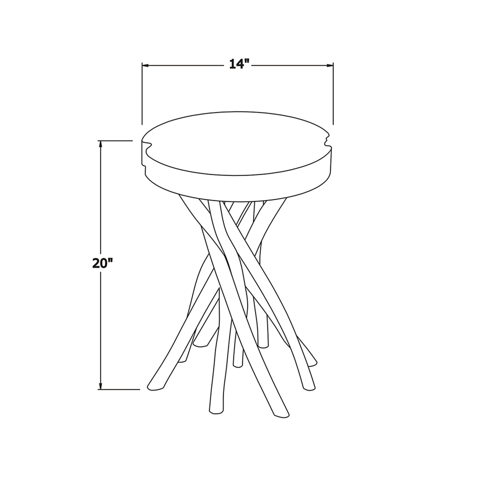 Baysol Round Solid Wood Side Table With Natural Stick Base