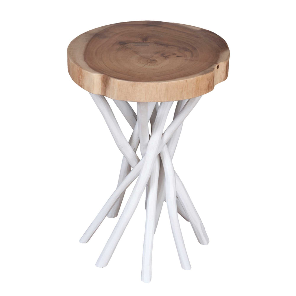 Baysol Round Solid Wood Side Table With Natural Stick Base