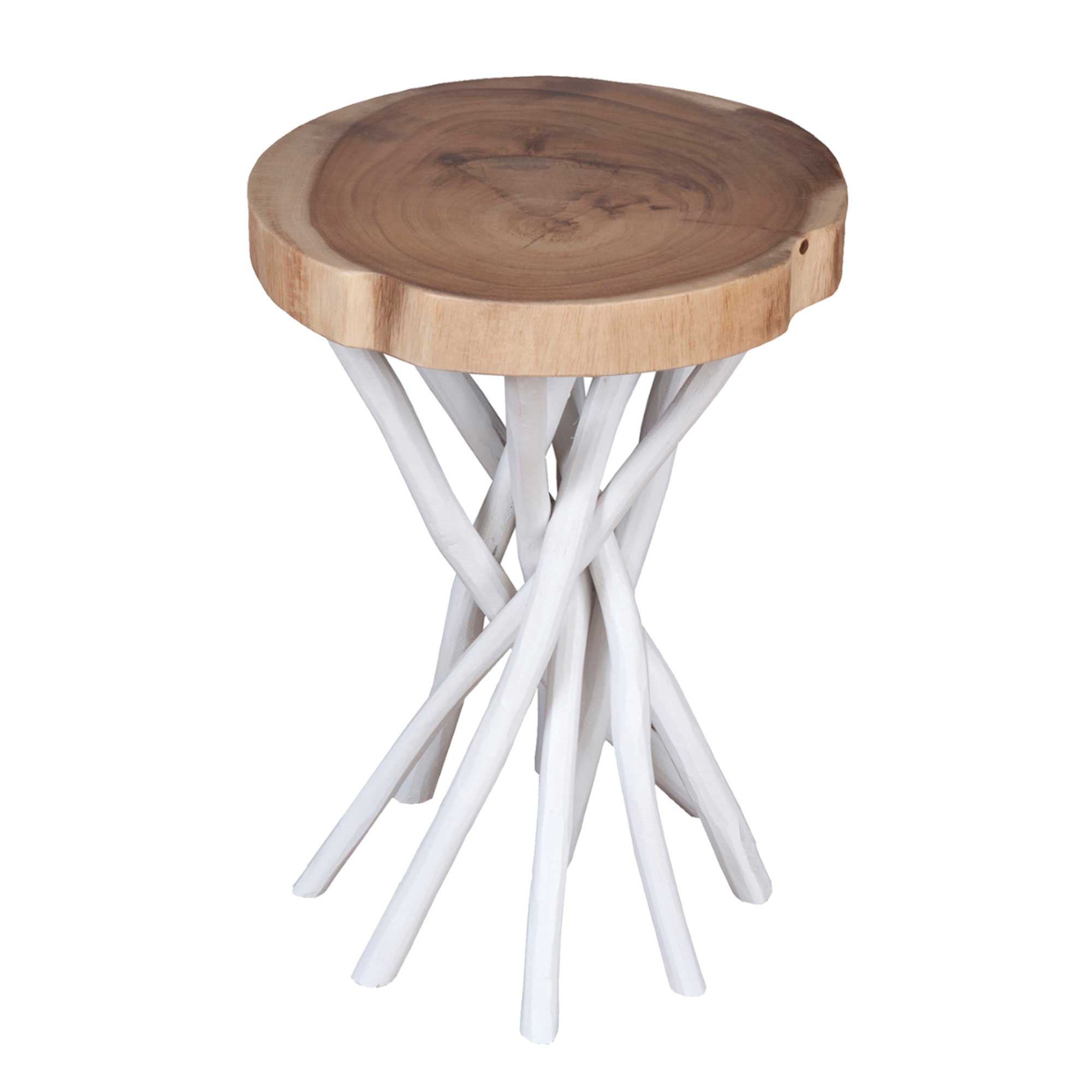 Baysol Round Solid Wood Side Table With Natural Stick Base