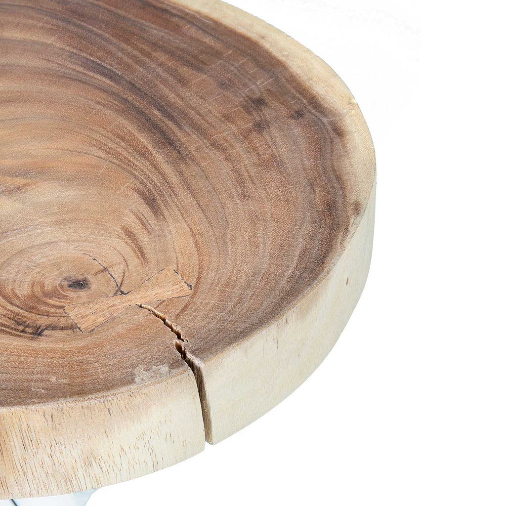 Baysol Round Solid Wood Side Table With Natural Stick Base