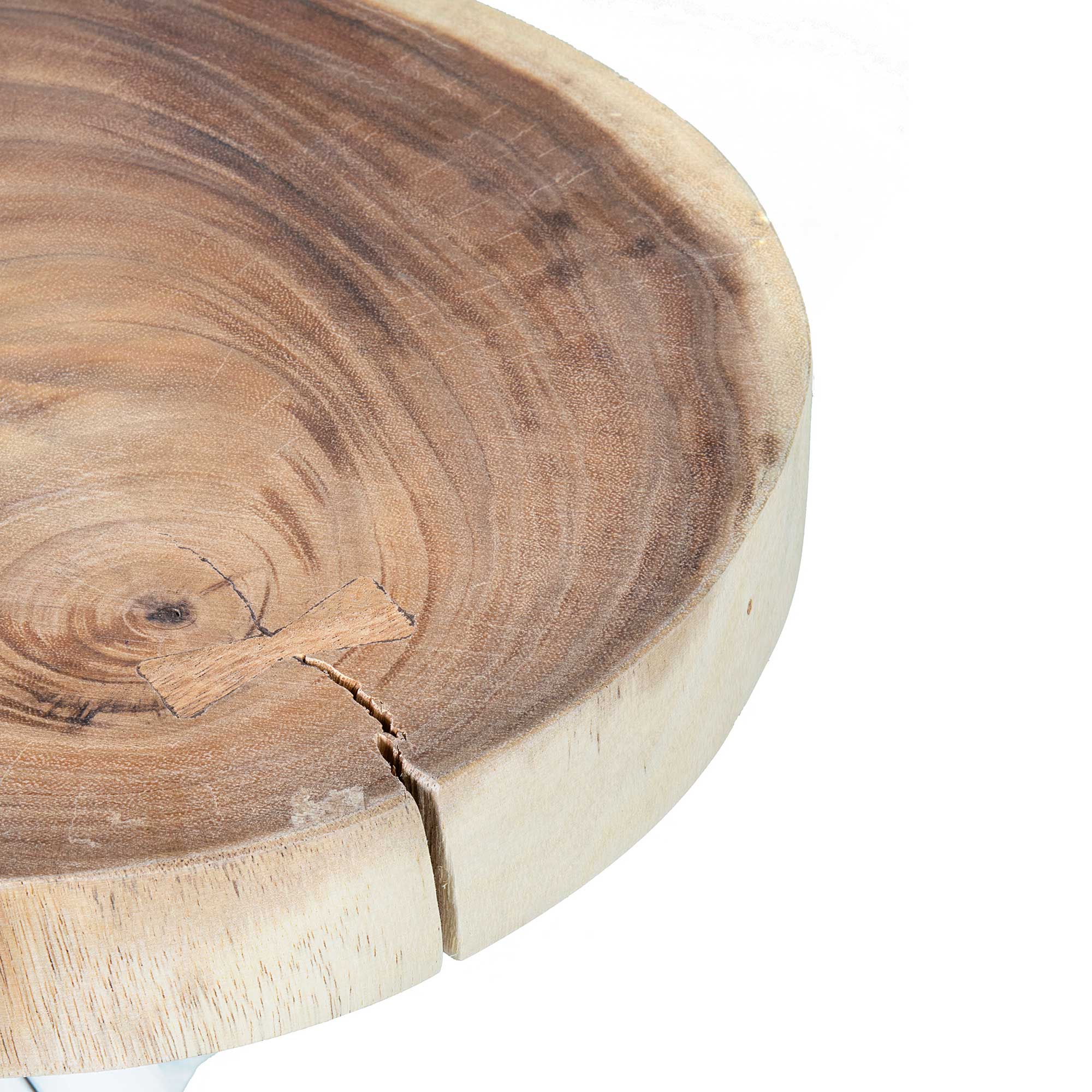 Baysol Round Solid Wood Side Table With Natural Stick Base