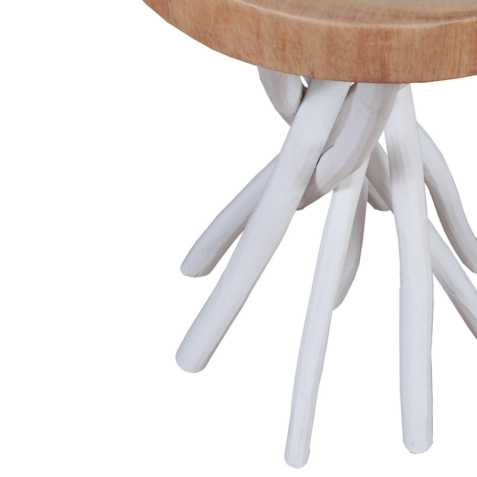 Baysol Round Solid Wood Side Table With Natural Stick Base