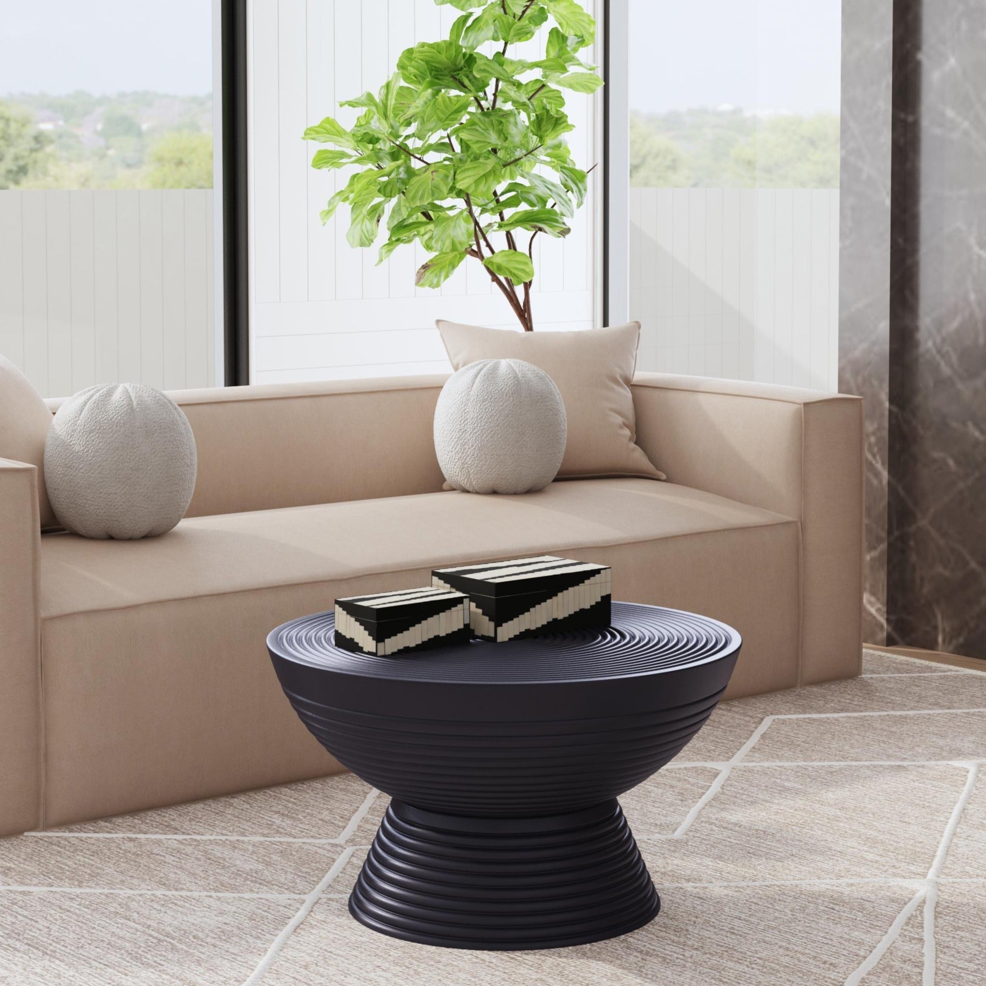Ring Carved Solid Wood Coffee Table