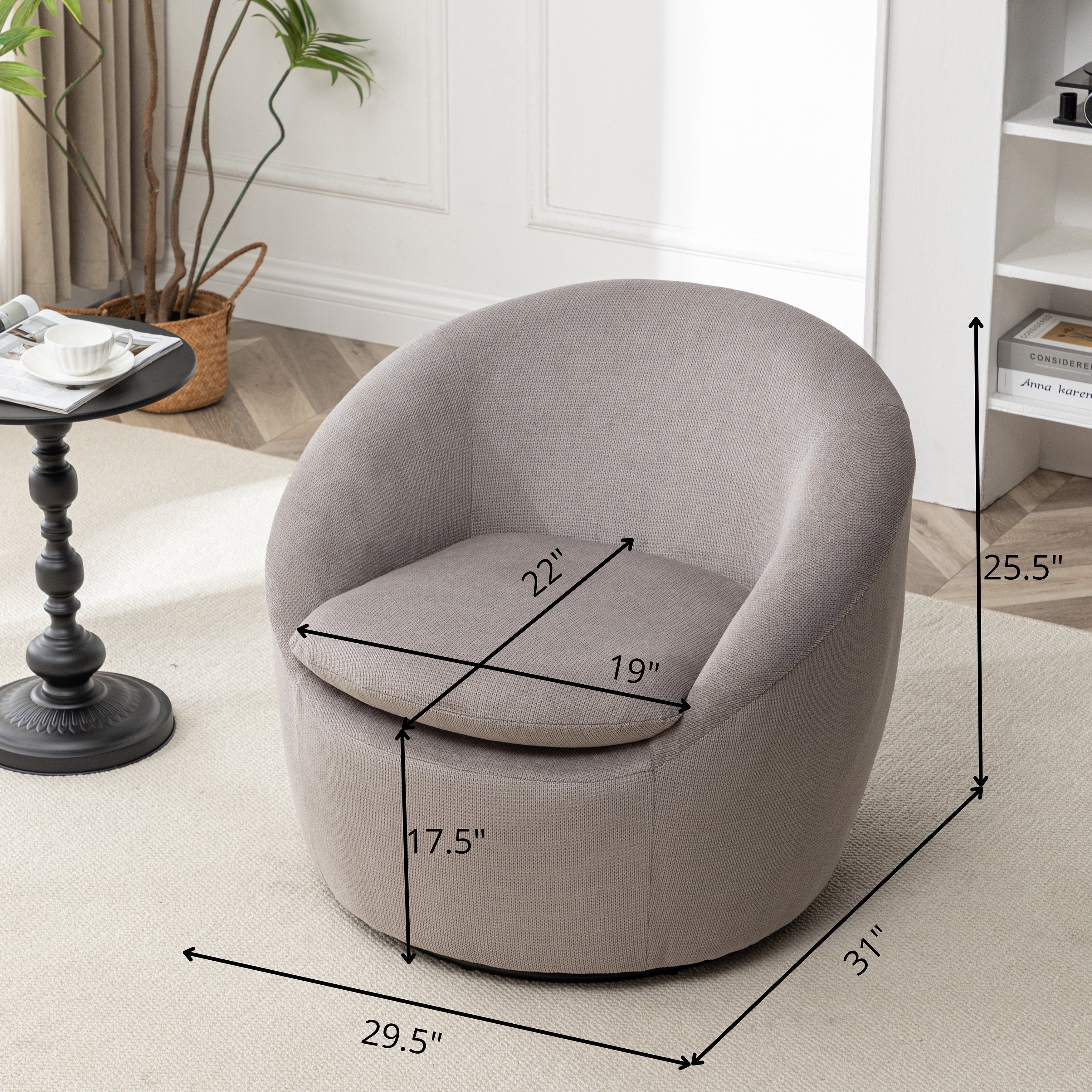 Winnie Modern Teddy Fabric Swivel Barrel Chair