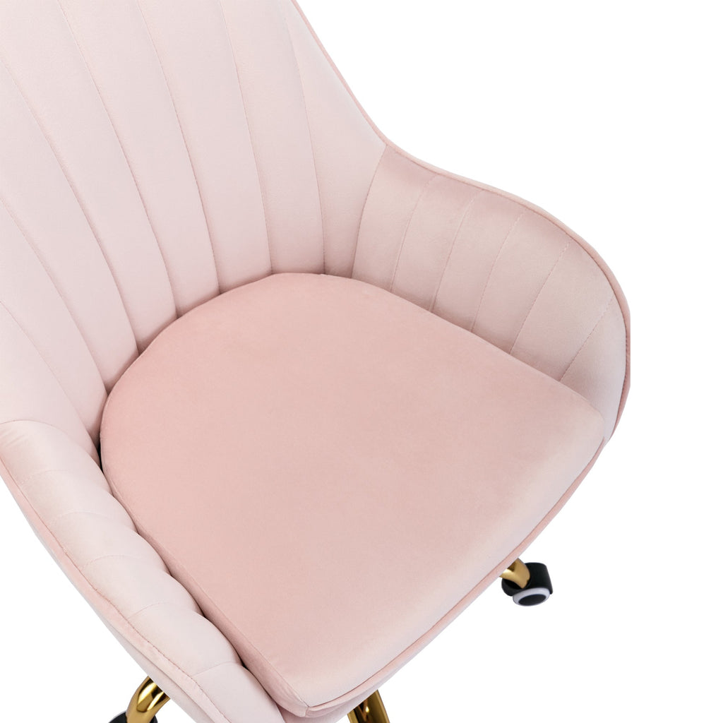 Velvet Home Office Chair with Wheels and Gold Metal Base