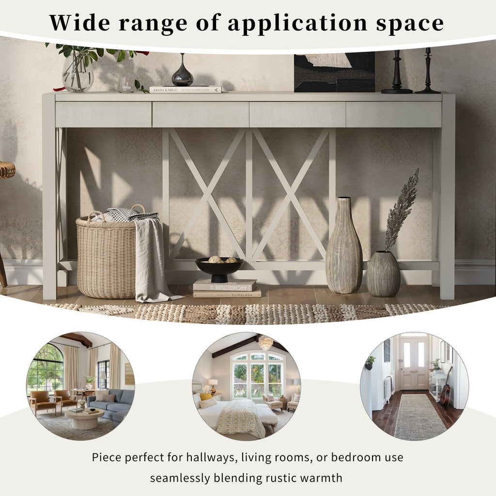 Modern Crisscross Design Entryway Table with Open Bottom Storage