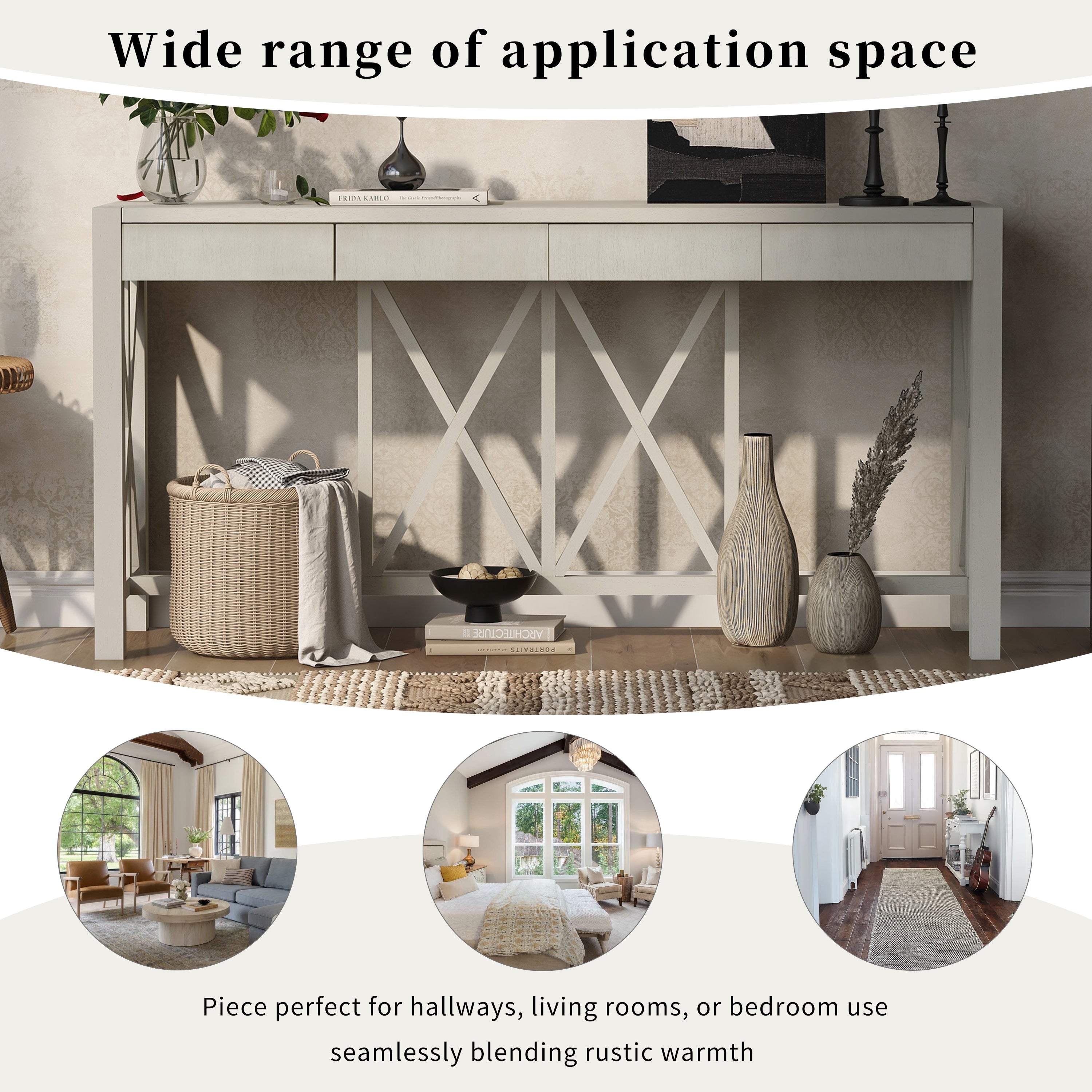 Modern Crisscross Design Entryway Table with Open Bottom Storage
