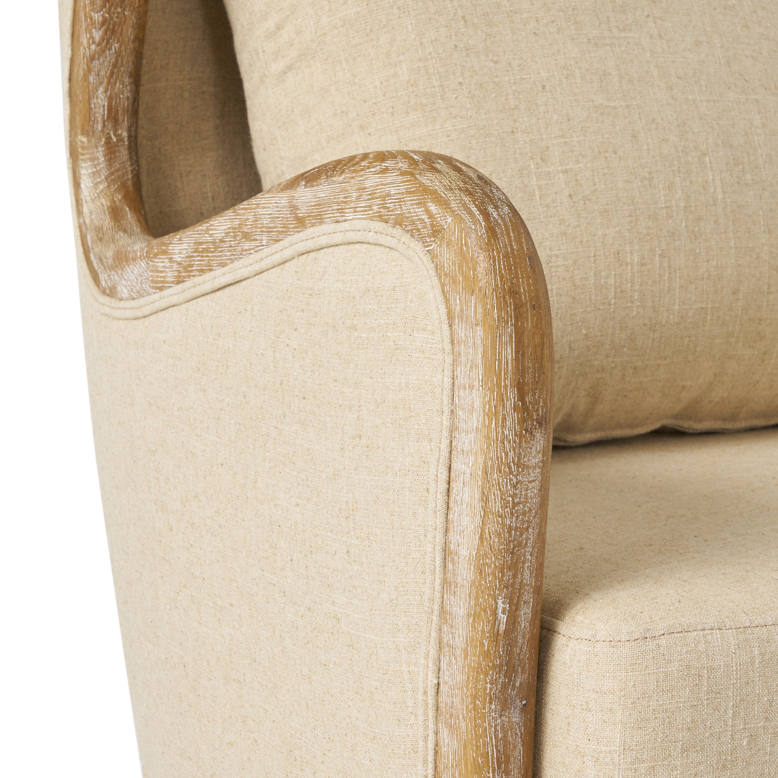 Crenshaw Beige Fabric Wing Arm Chair with Oak Frame and High Back