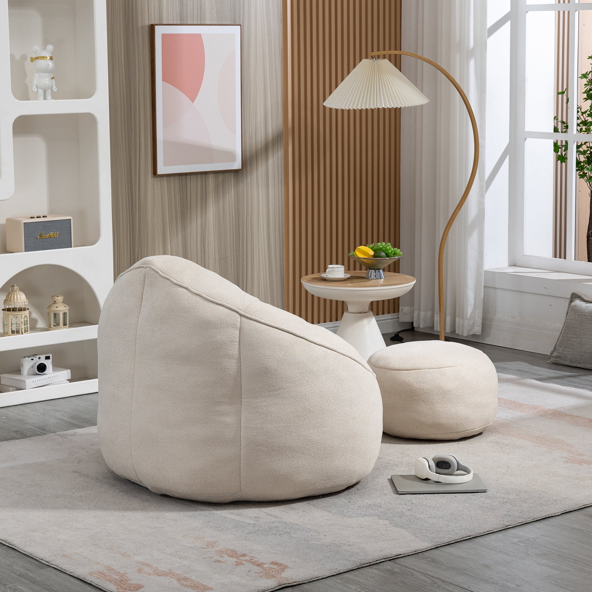 Bean Bag Sofa Chair with High-Pressure Foam and Footrest