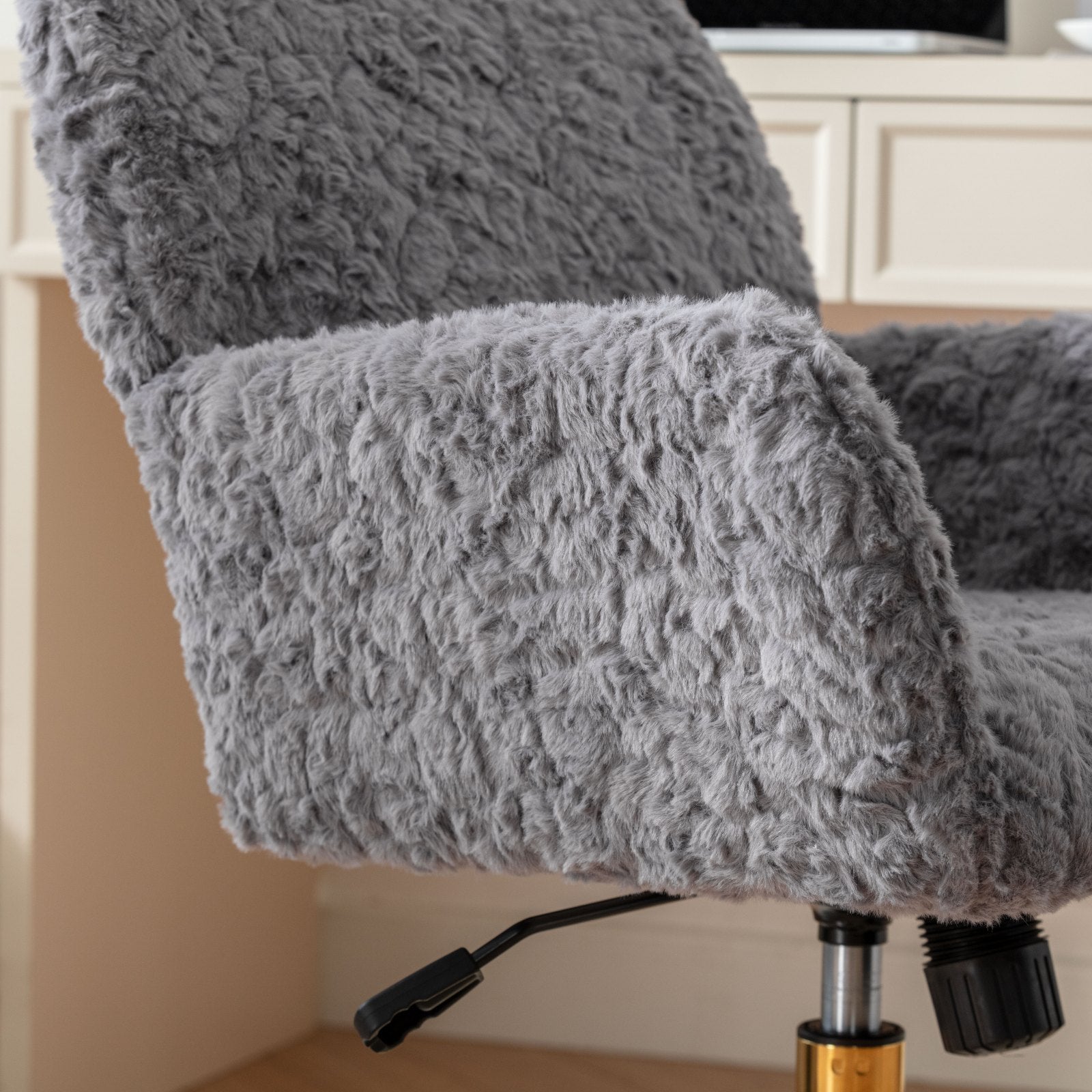 Faux Rabbit Hair Office Chair with Golden Metal Base, Adjustable Swivel