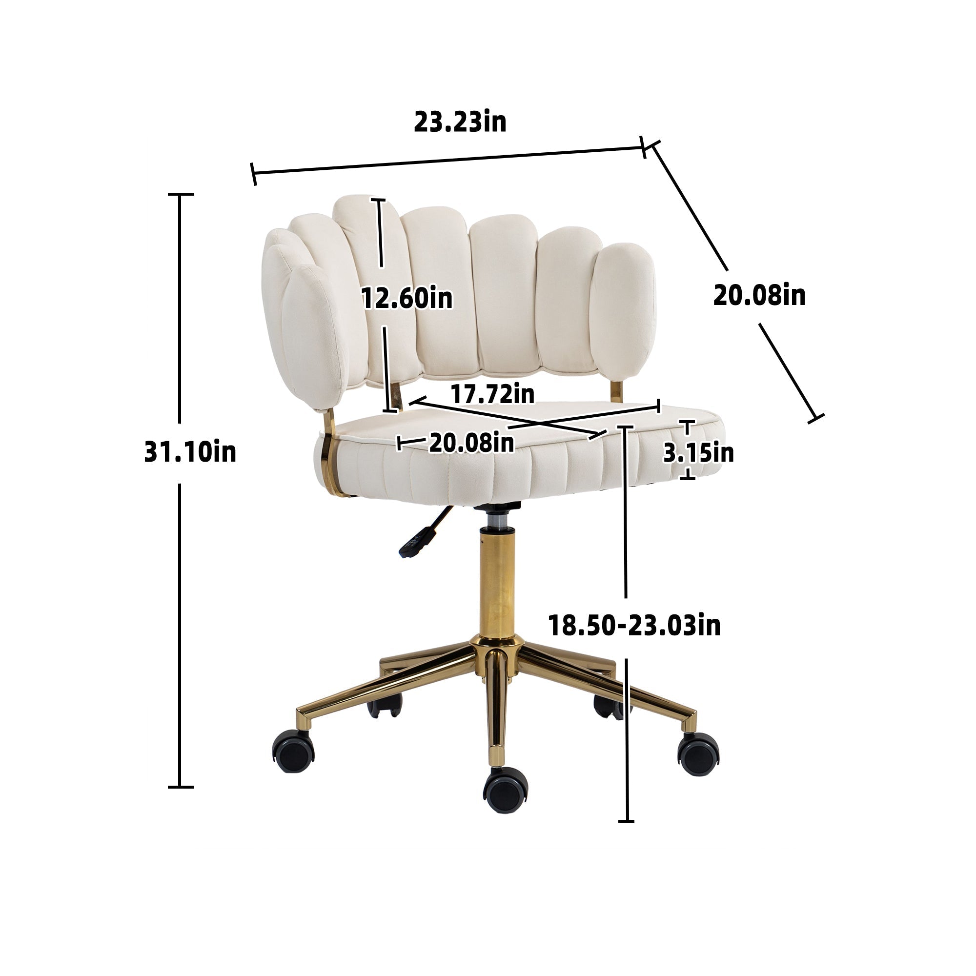 Modern Velvet Home Office Desk Chair with Adjustable Height and Swivel Wheels