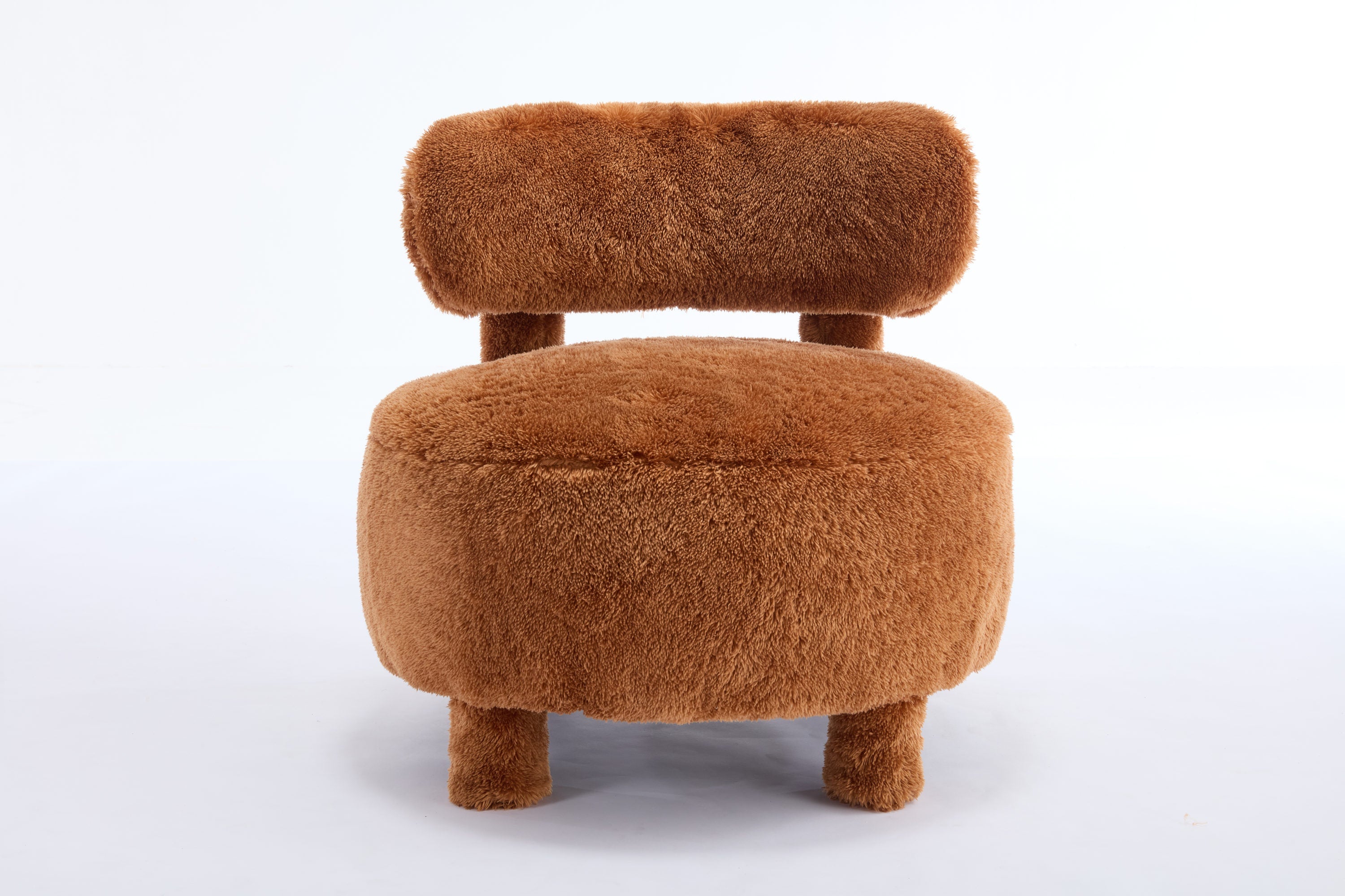 Fuzzy Armless Accent Chair with Curved Backrest and Solid Wooden Legs