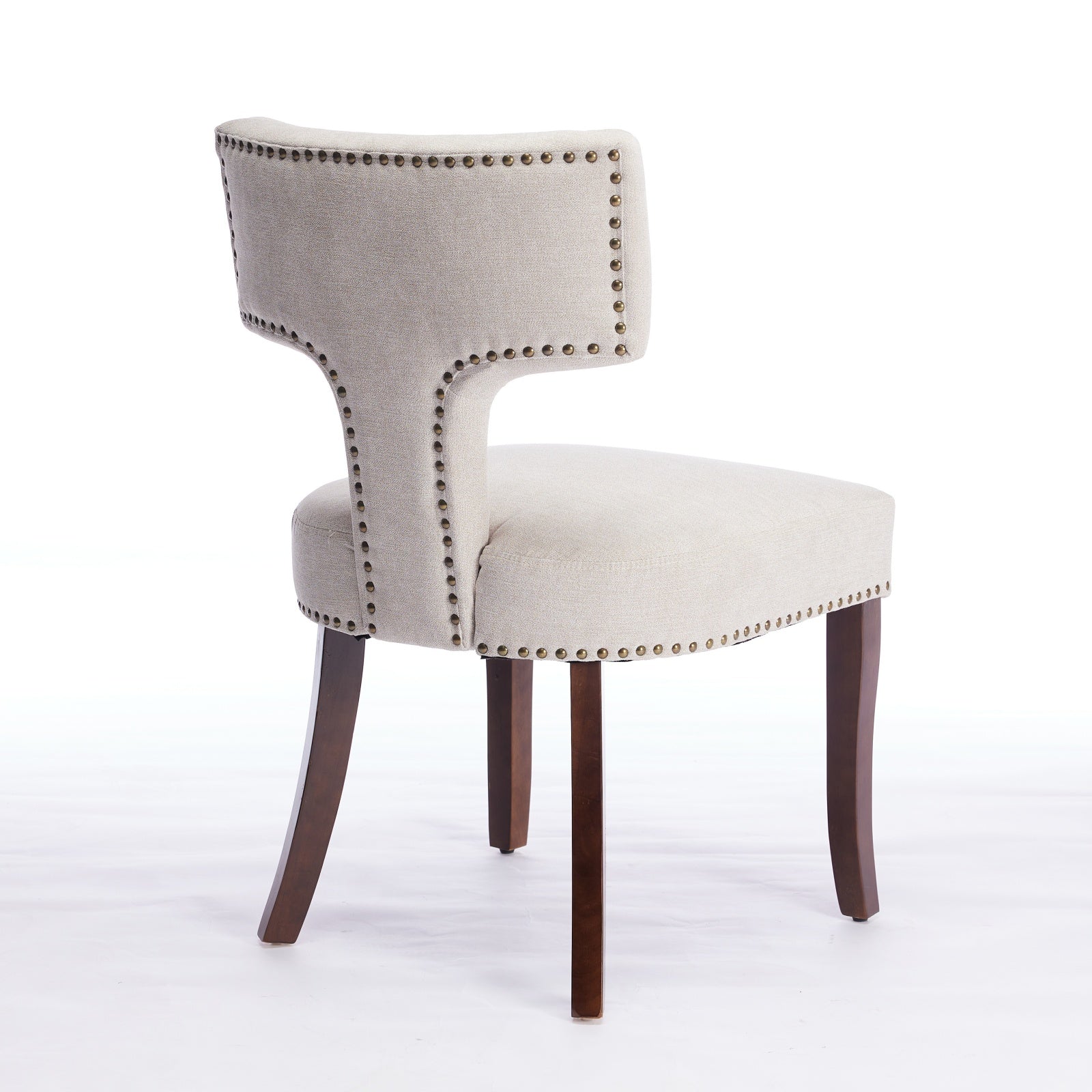 Mid Century Modern T-Back Dining Chairs with Nailhead Trim, Set of 2