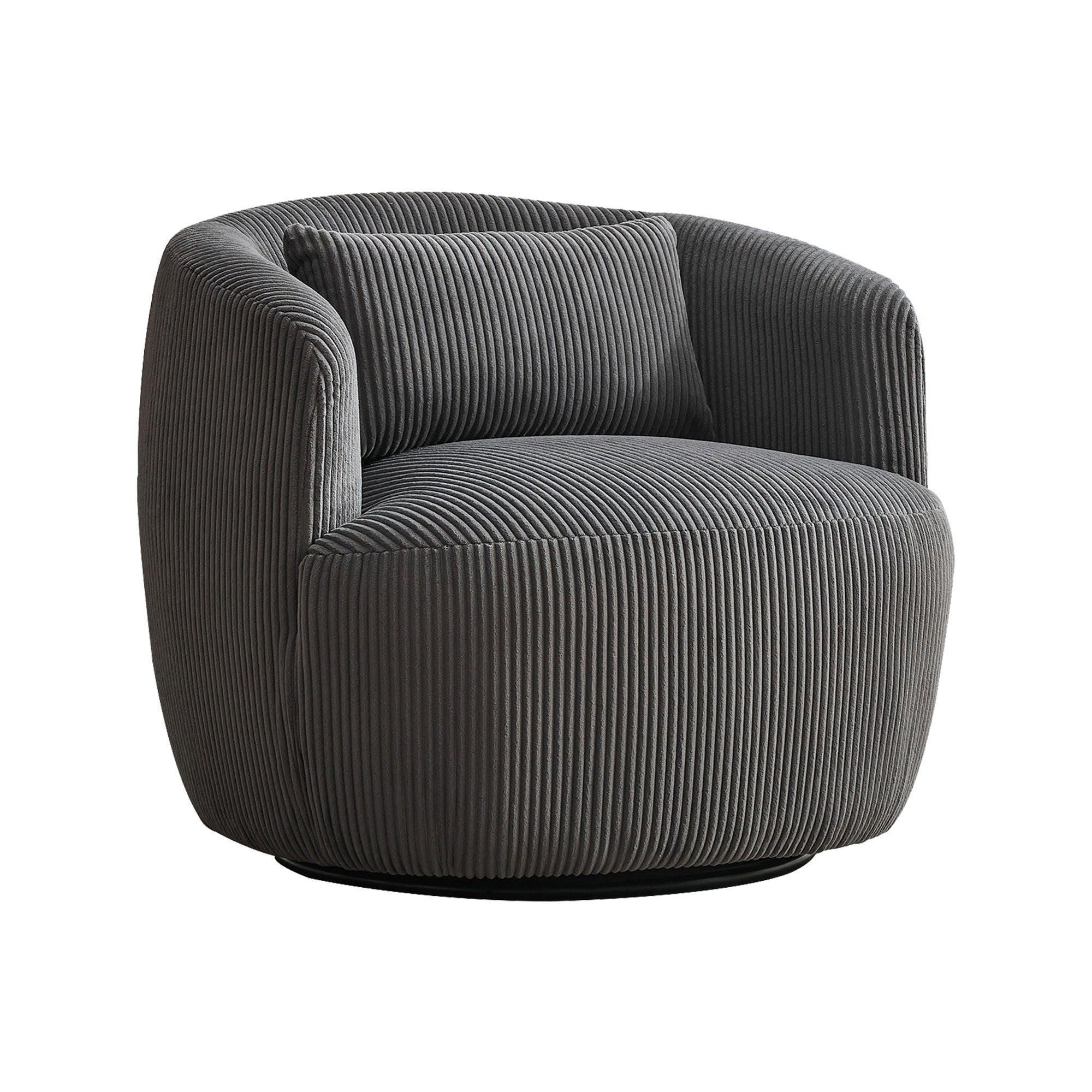 Wide Upholstered Corduroy 360° Swivel Barrel Soft Accent Chair with Pillow