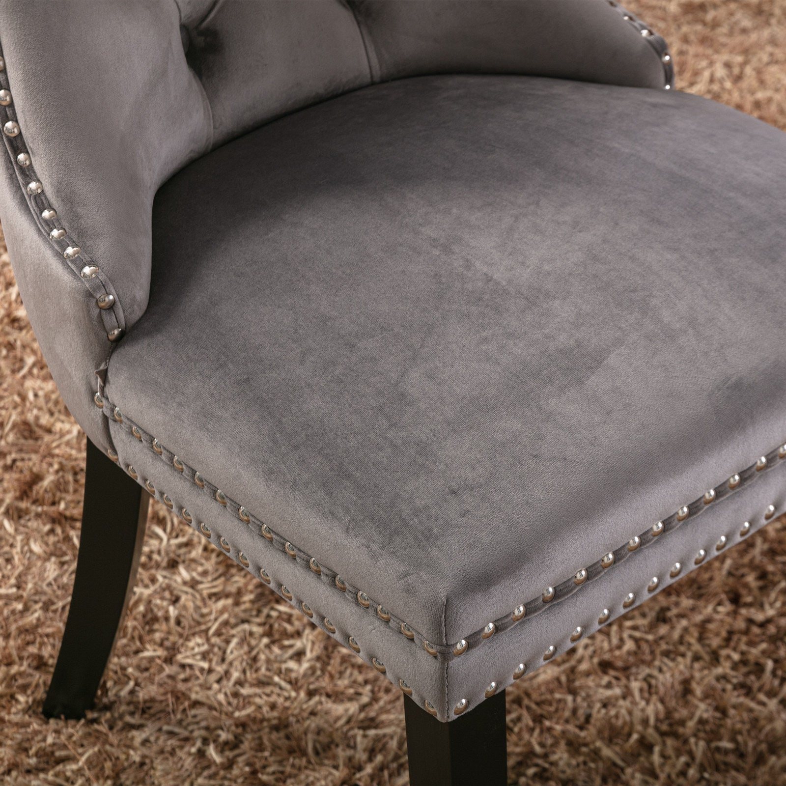 Rosewick Modern Tufted Velvet Nailhead Trim Solid Wood Upholstered Dining Chair with Wood Legs, Set of 2