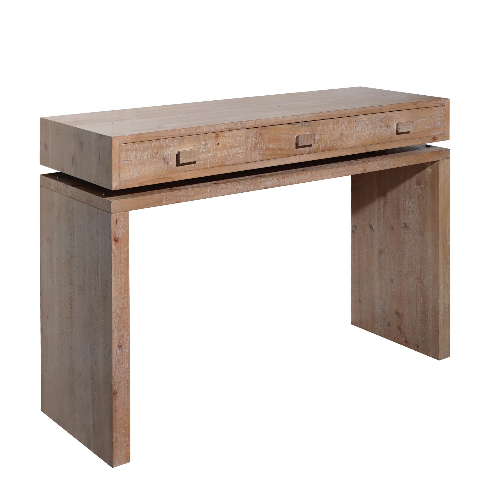 Rustic Natural & Light Brown Finish Wood Console Table with 3 Drawers
