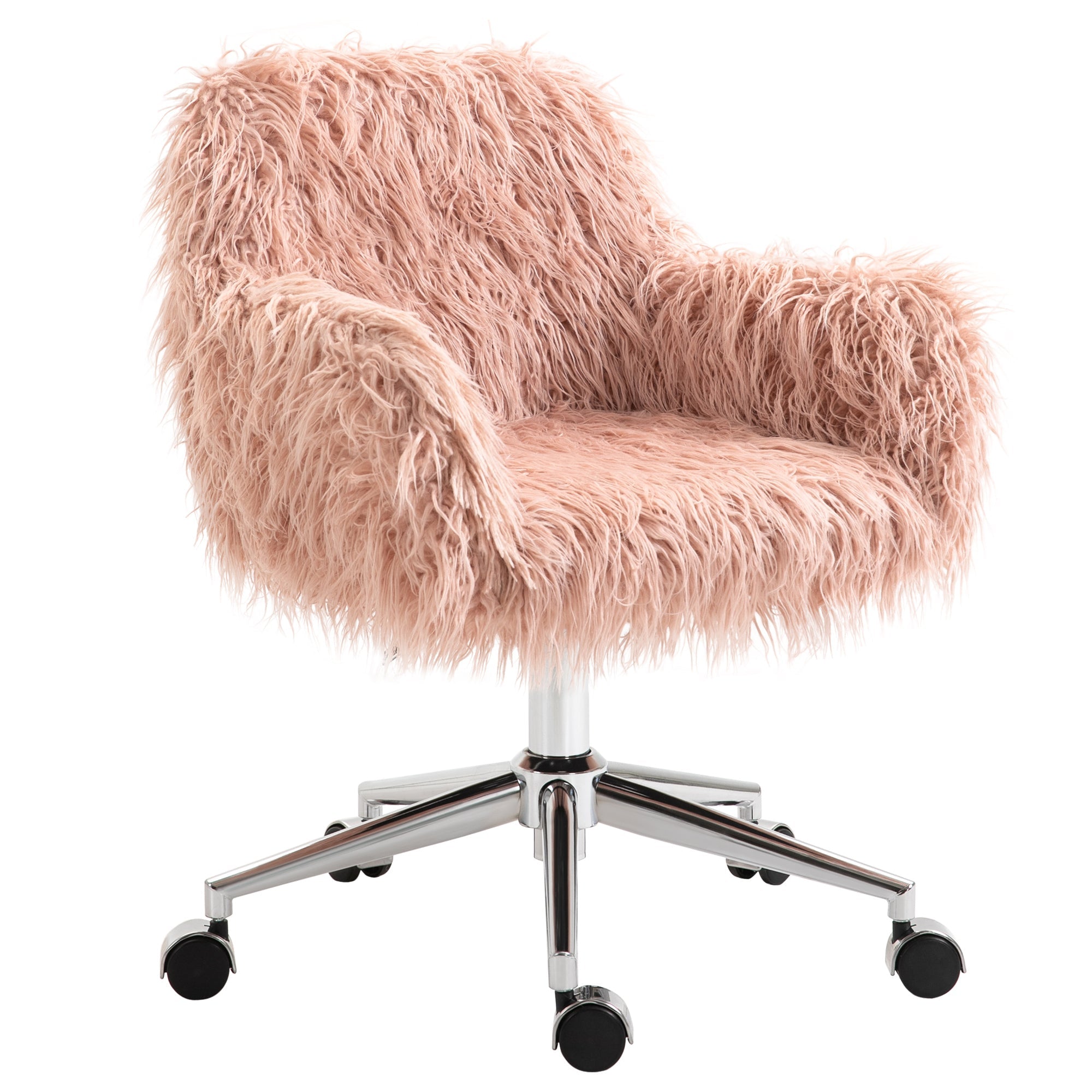 Faux Fur Desk Chair with Adjustable Height and Wheels