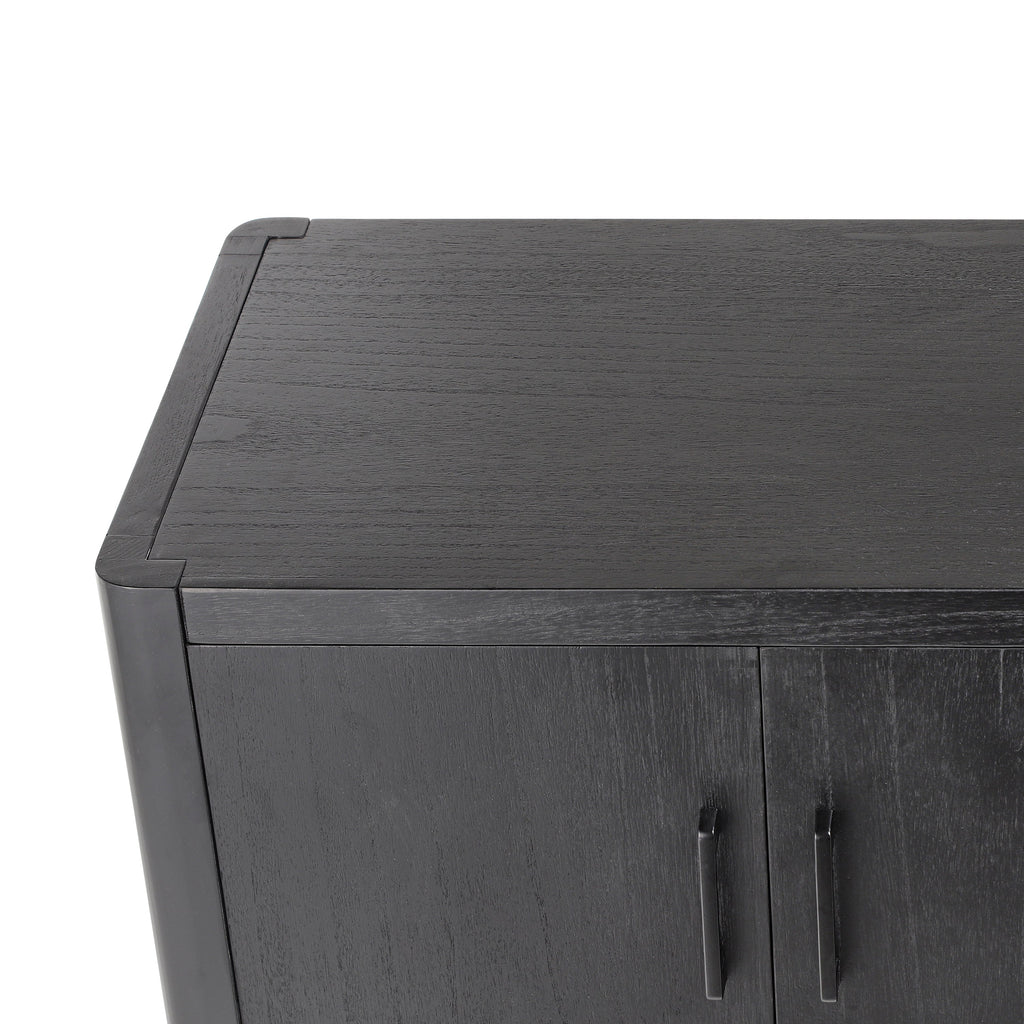 Farmhouse Style 4-Door Cabinet with Natural Distressed Finish