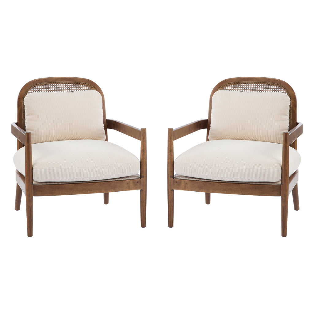 Elliston Rattan Backrest Solid Wood Accent Chair with Cushions, Set of 2