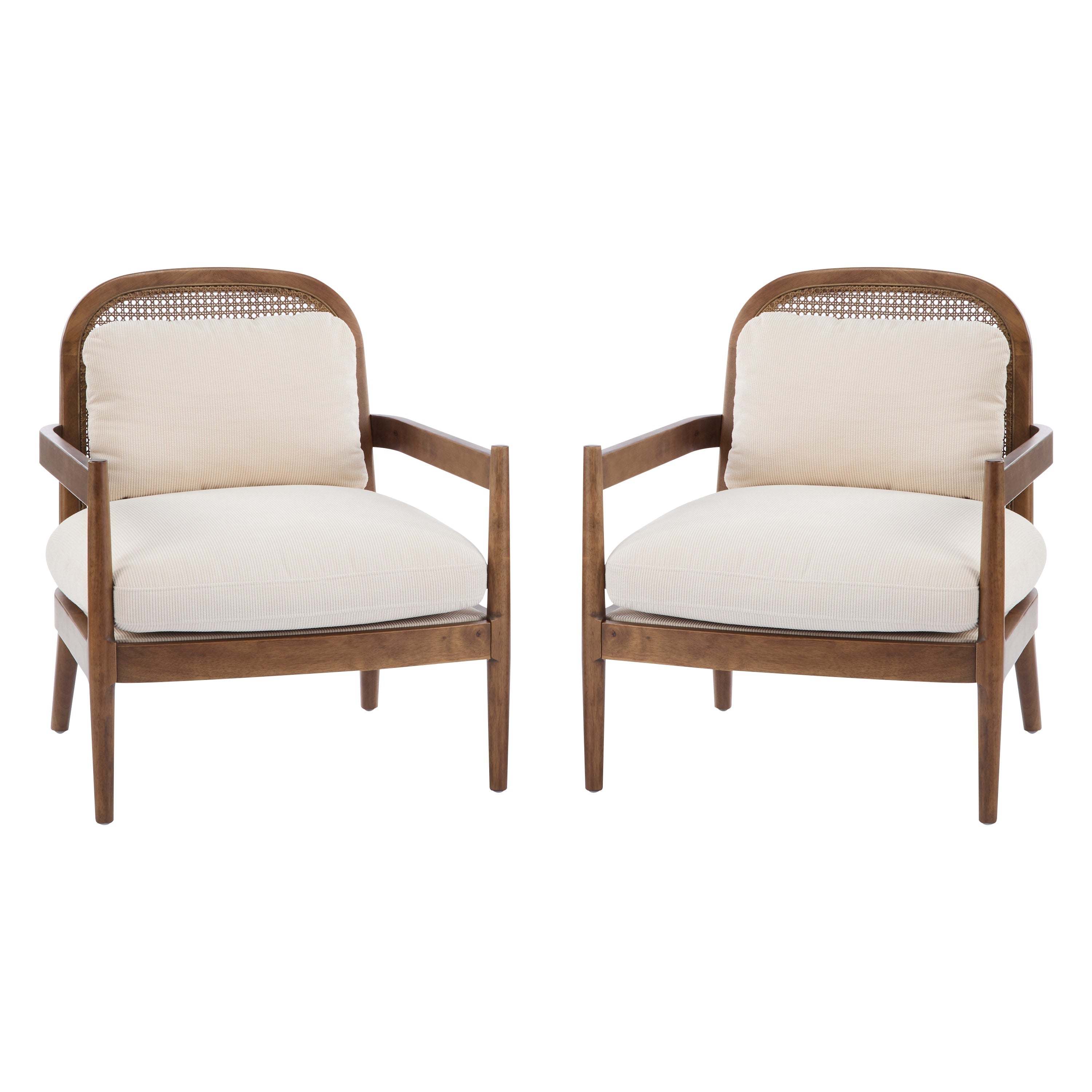 Elliston Rattan Backrest Solid Wood Accent Chair with Cushions, Set of 2