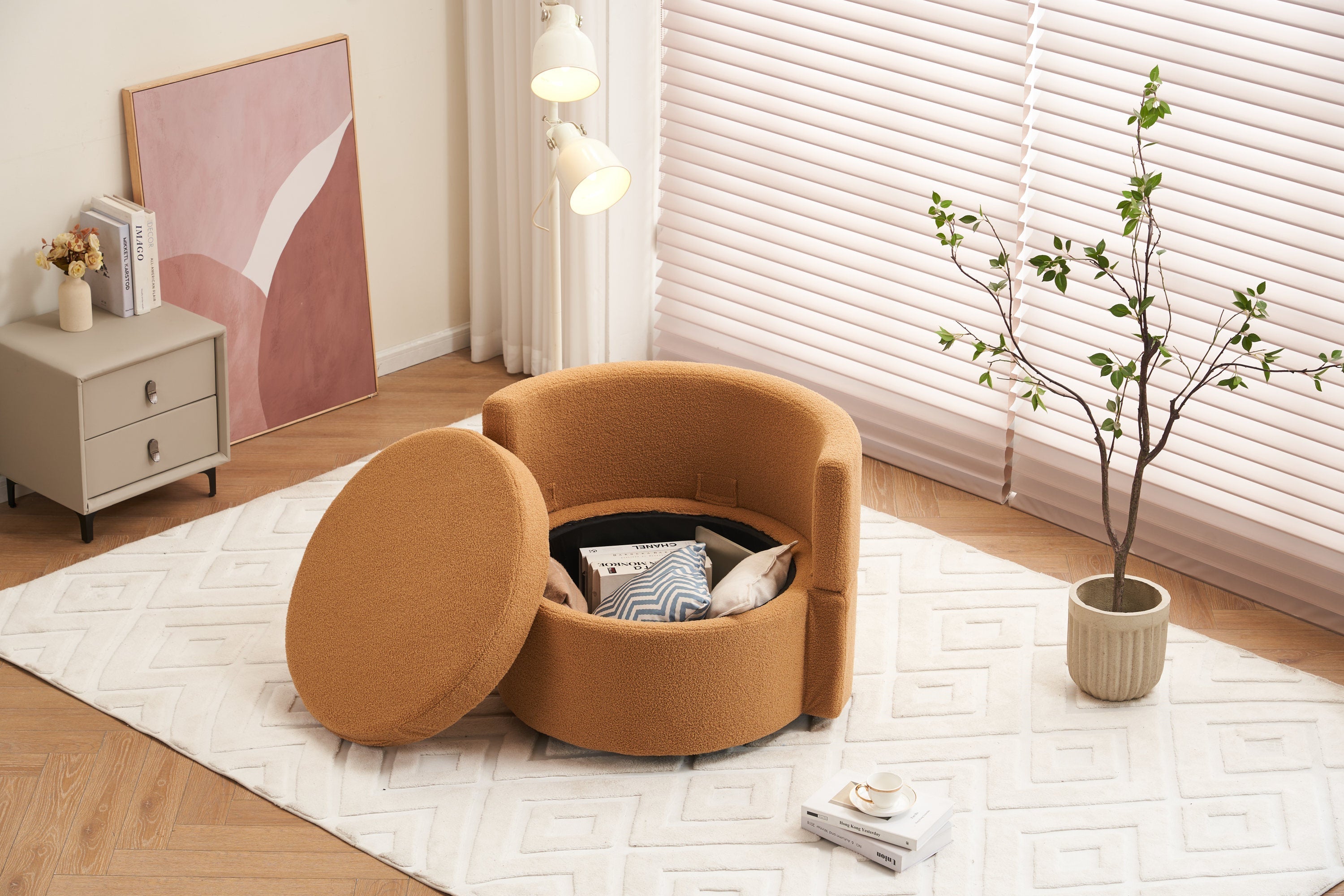 Teddy Fabric Swivel And Storage Chair With Back Cushion