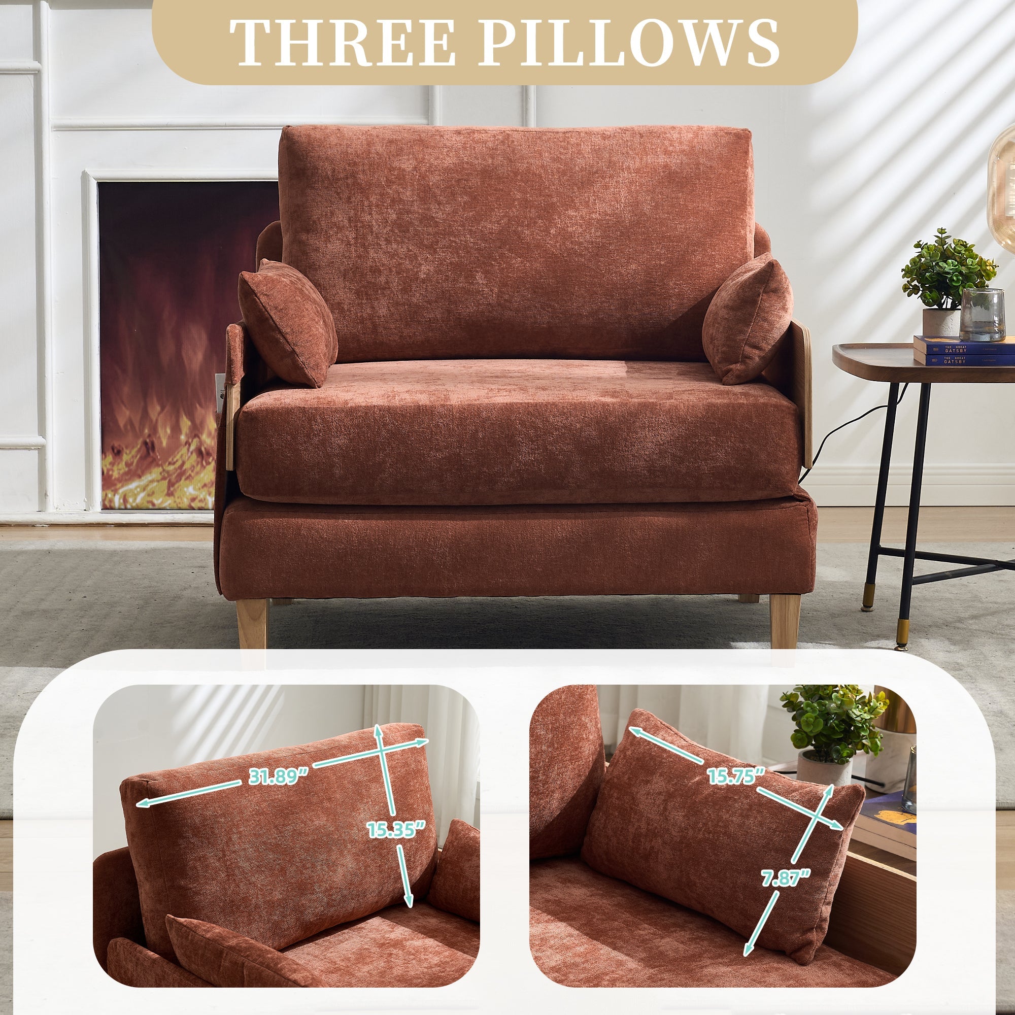 Mid-Century Modern Chenille Foldable Sofa Bed Recliner