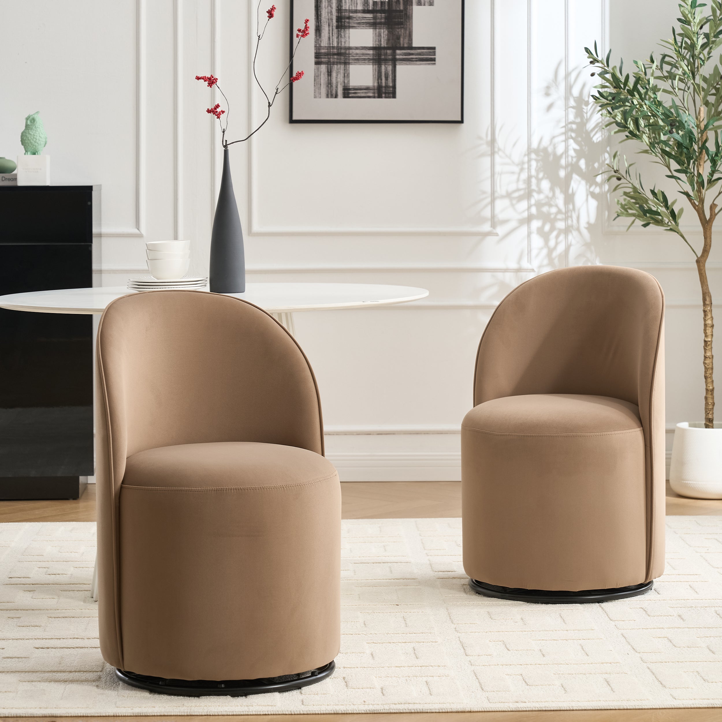 Ashcombe Mid Century Modern Round Velvet Dining Chair