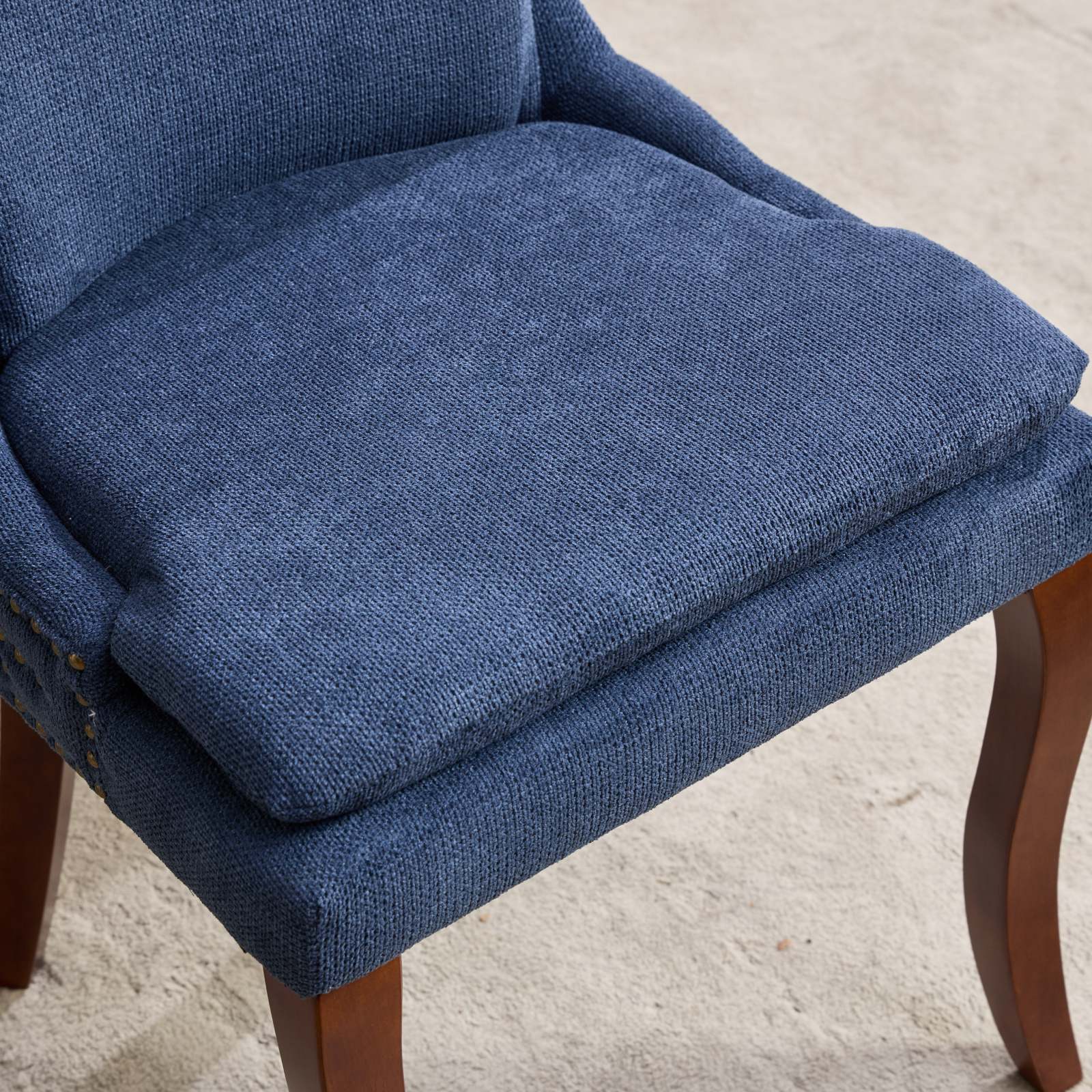 ChenilleUpholstered Dining Chairs with Curved Solid Wood Legs, Set of 2