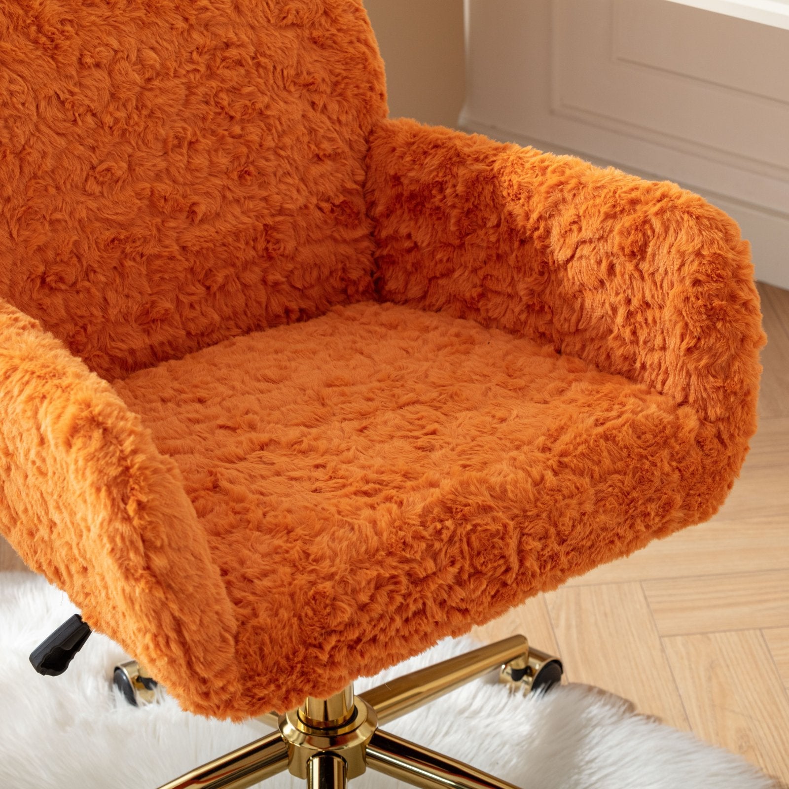 Faux Rabbit Hair Office Chair with Golden Metal Base, Adjustable Swivel