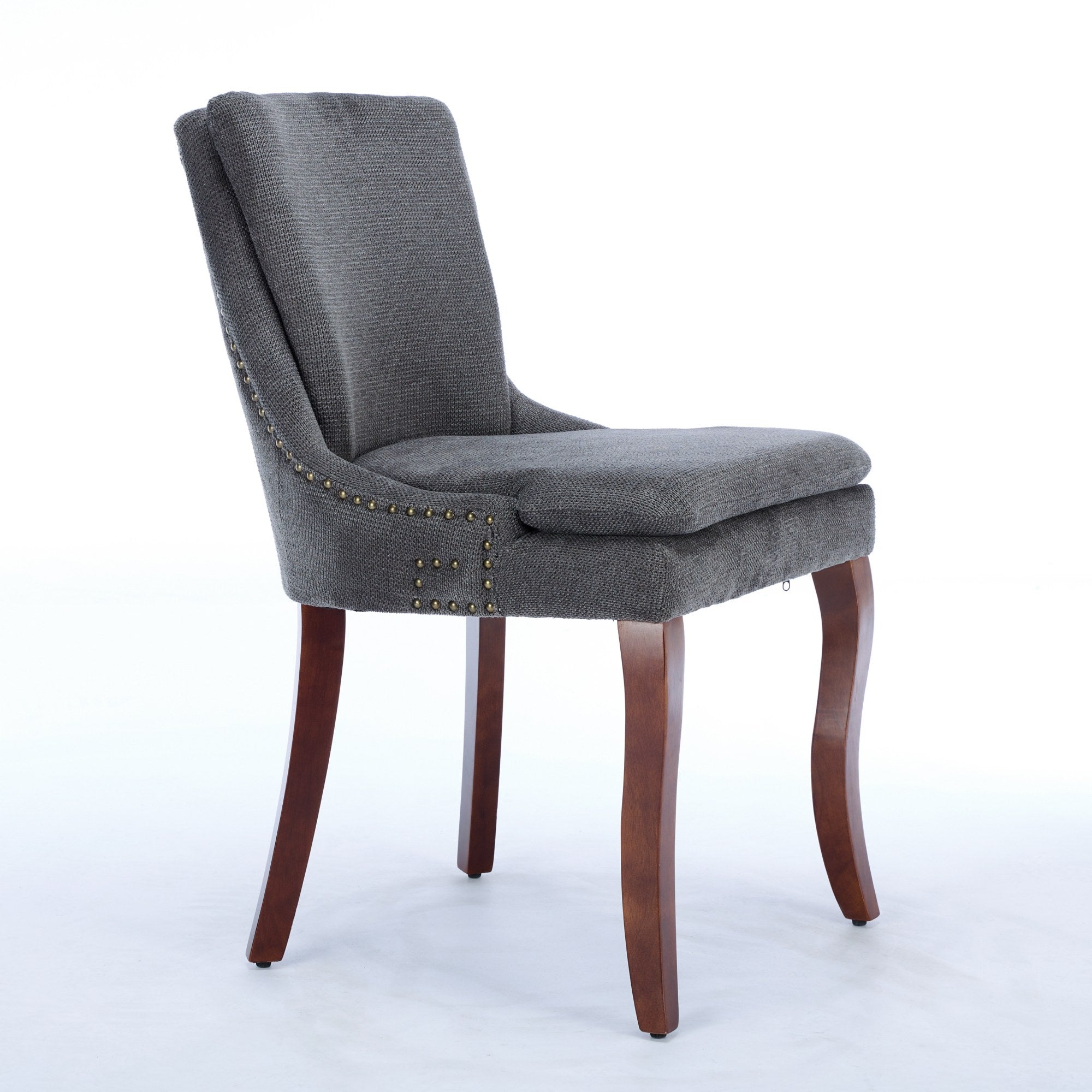 ChenilleUpholstered Dining Chairs with Curved Solid Wood Legs, Set of 2