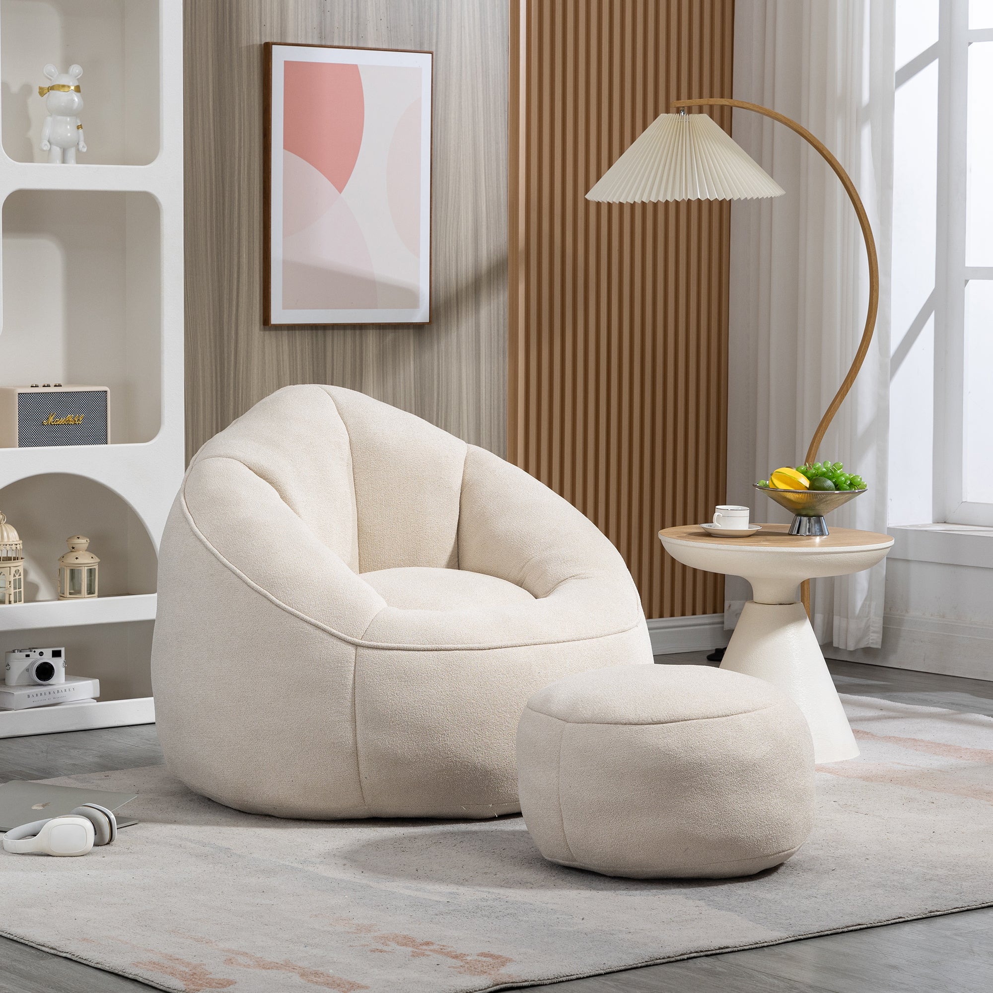 Bean Bag Sofa Chair with High-Pressure Foam and Footrest