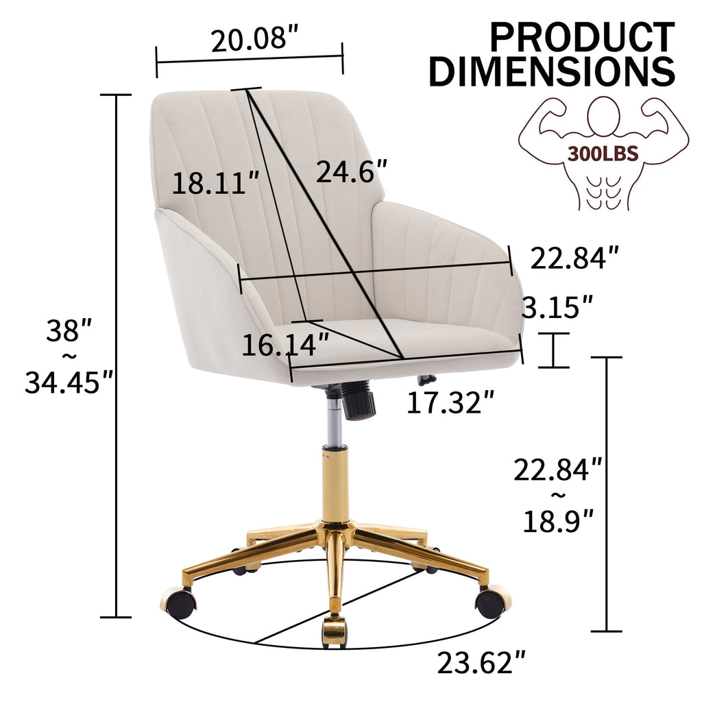 Adjustable Ergonomic Swivel Chair with Golden Base