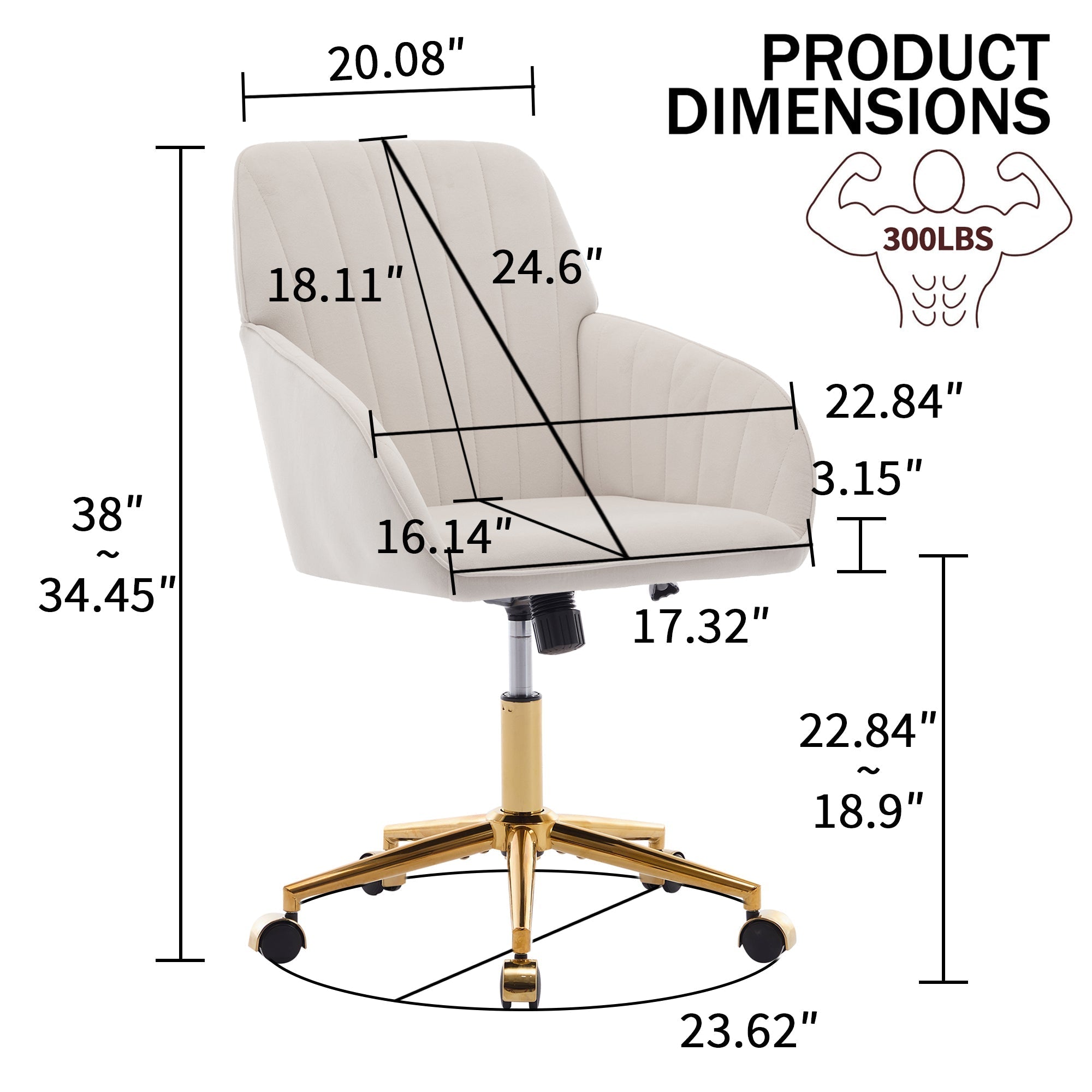 Adjustable Ergonomic Swivel Chair with Golden Base