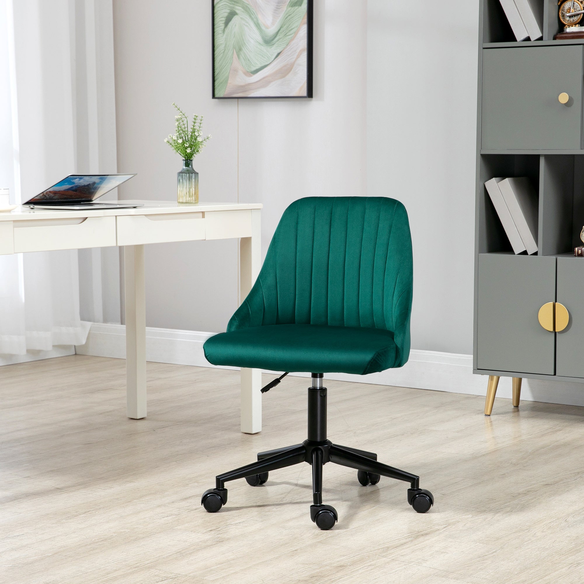 Scalloped Velvet Swivel Desk Chair