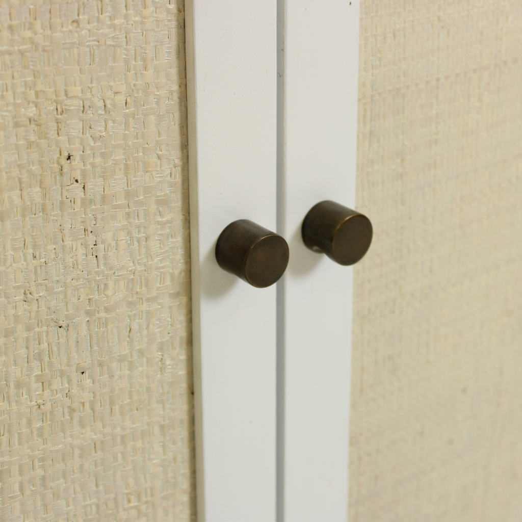Raffia Paneled 2 Door Storage Cabinet, White